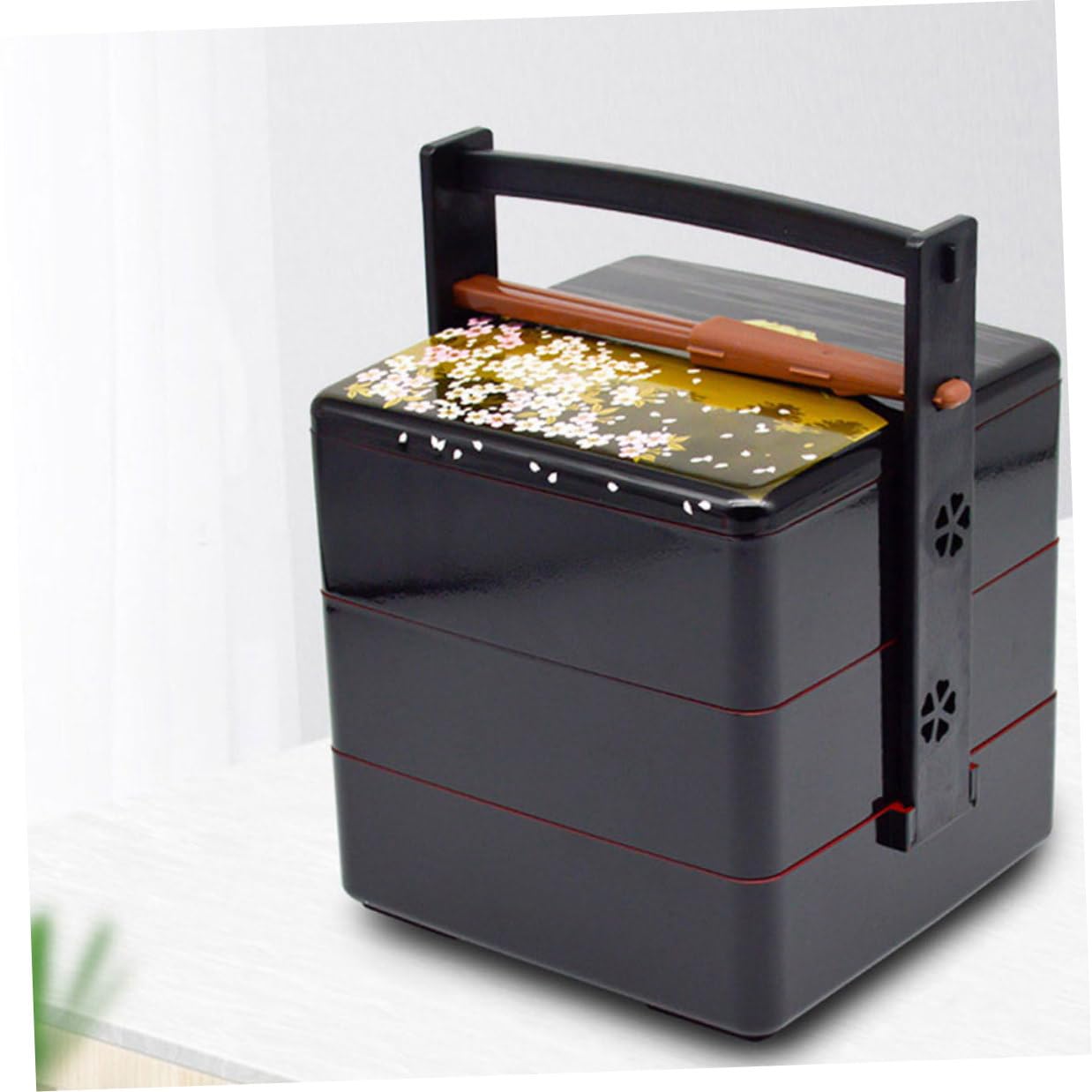 Contenitore Sushi Portatile Tre Strati in Stile Giapponese Scatola Bento per Pranzo all Aperto Porta Cibo Compatto per Picnic Scuola e Lavoro Design Elegante Nero-rosso Facile da