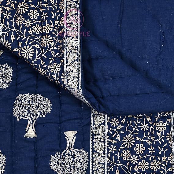 Image of EMIOUR 400 TC Pure Cotton Soft Jaipuri AC Quilt /Razai /Rajai Floral Print,Jaipuri Razai Cotton Quilt for Winter,Lightwieght Jaipuri Razai (Design 16, Double Bed)
