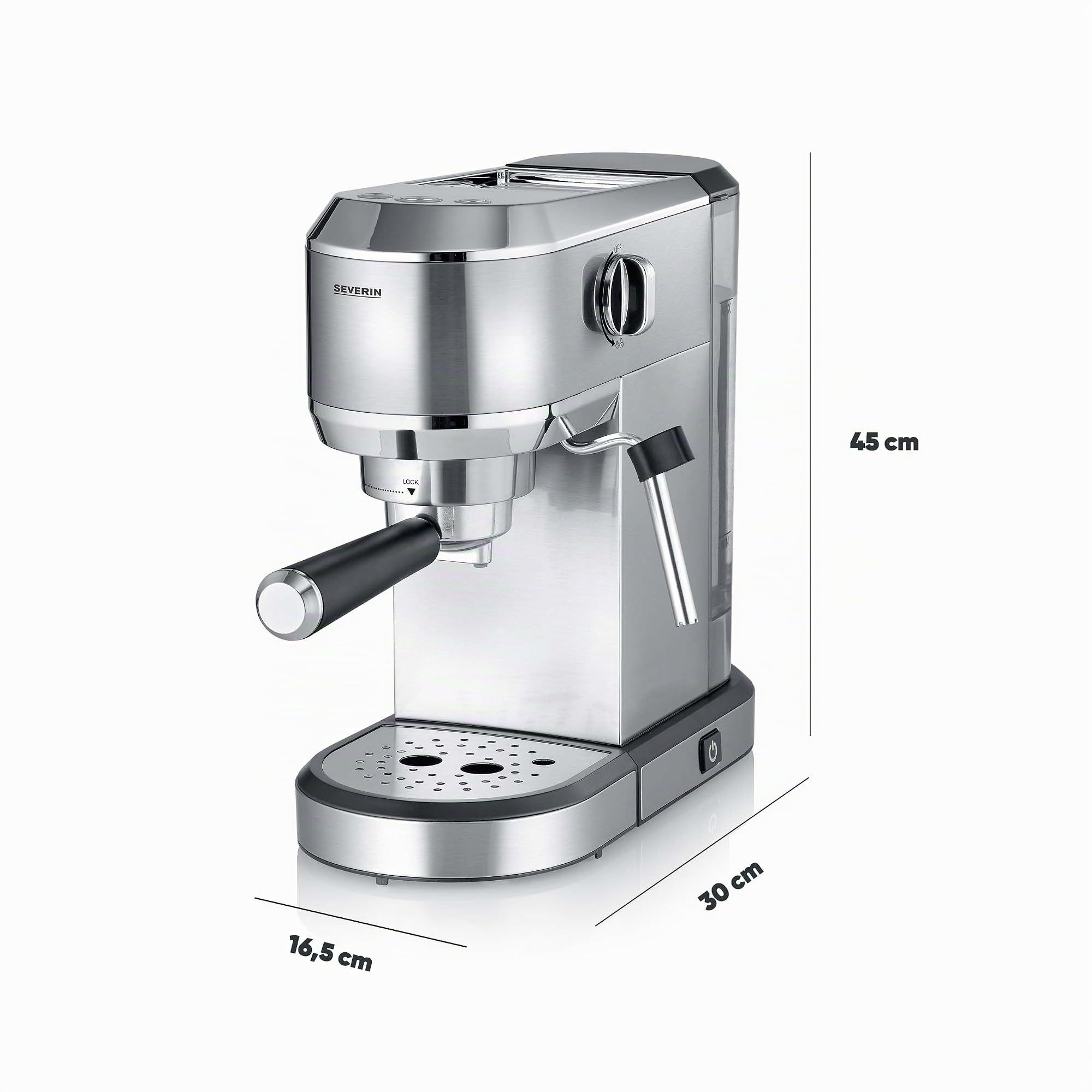 SEVERIN Cafetera espresso ‘Newspresa’, bomba ULKA de 20 bares, boquilla para espumar leche, depósito de agua de 1 litro, para una o dos tazas, color plata, acero inoxidable, 1350 W, KA 5997