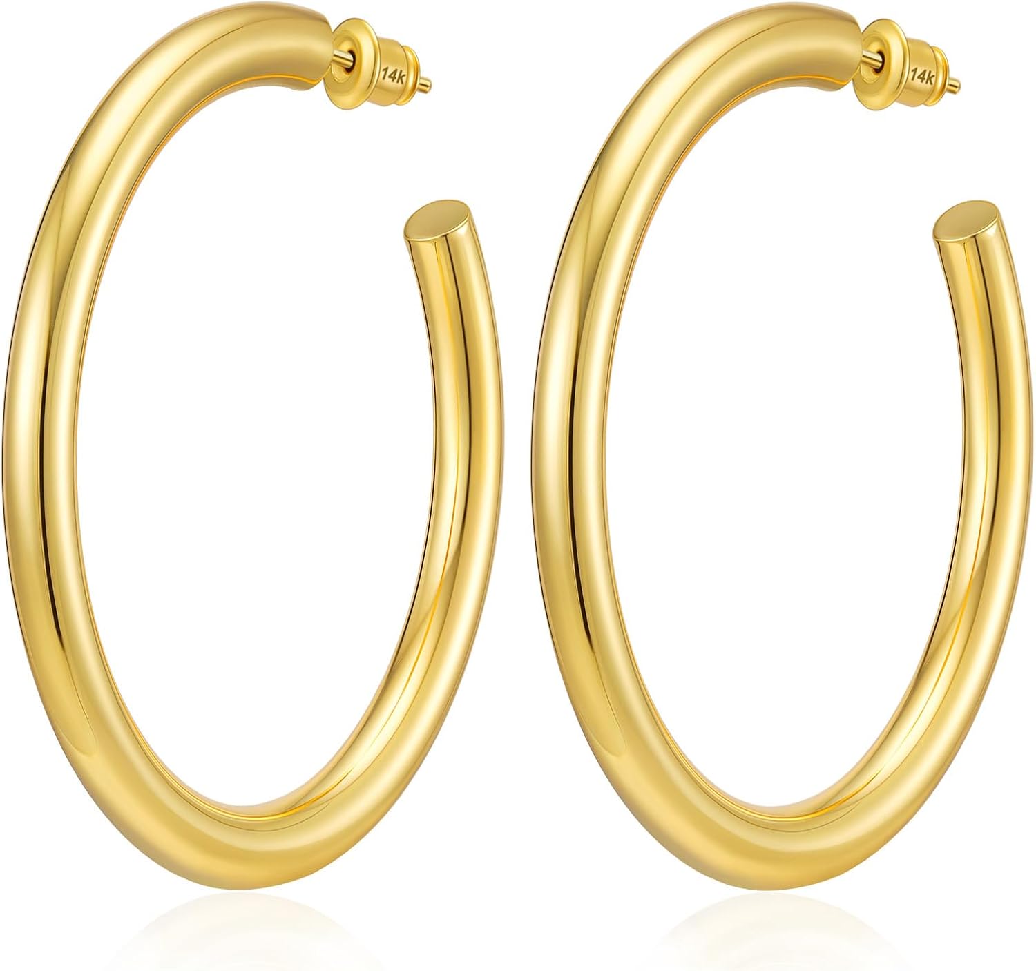 Hoop Earrings for Women, 14K Gold Plated/Silver Chunky Hoop Earring Hypoallergenic Sterling Silver Post Large Earrings for Women (25/30/40/50mm Size)