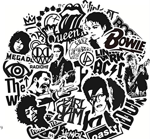 Rock Music 50 calcomanías de vinilo para portátiles, teléfonos, fundas de teléfono, consolas, paredes, maletas, libros, botellas, 50 pegatinas (1 de cada diseño)