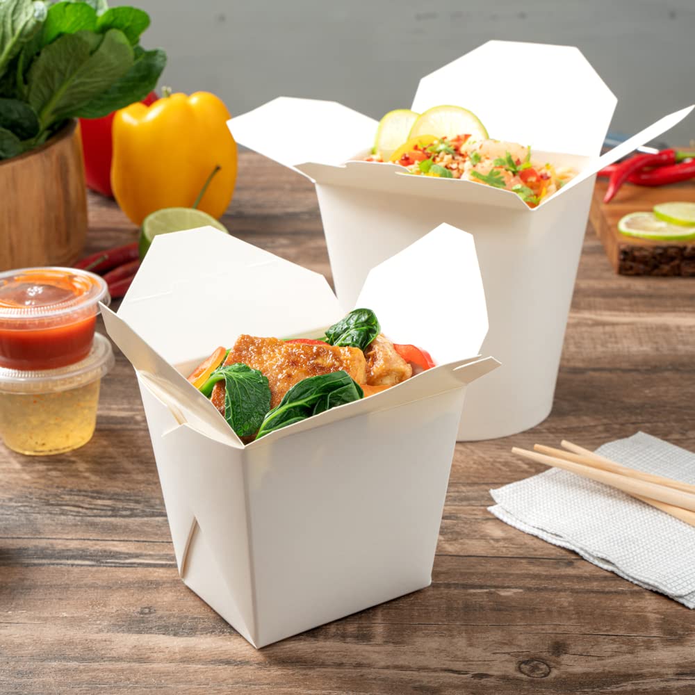 Bio Tek - Recipiente cuadrado de papel blanco para llevar fideos de 16 onzas, 3 1/2 x 3 x 3 1/4 pulgadas, caja de 200 unidades