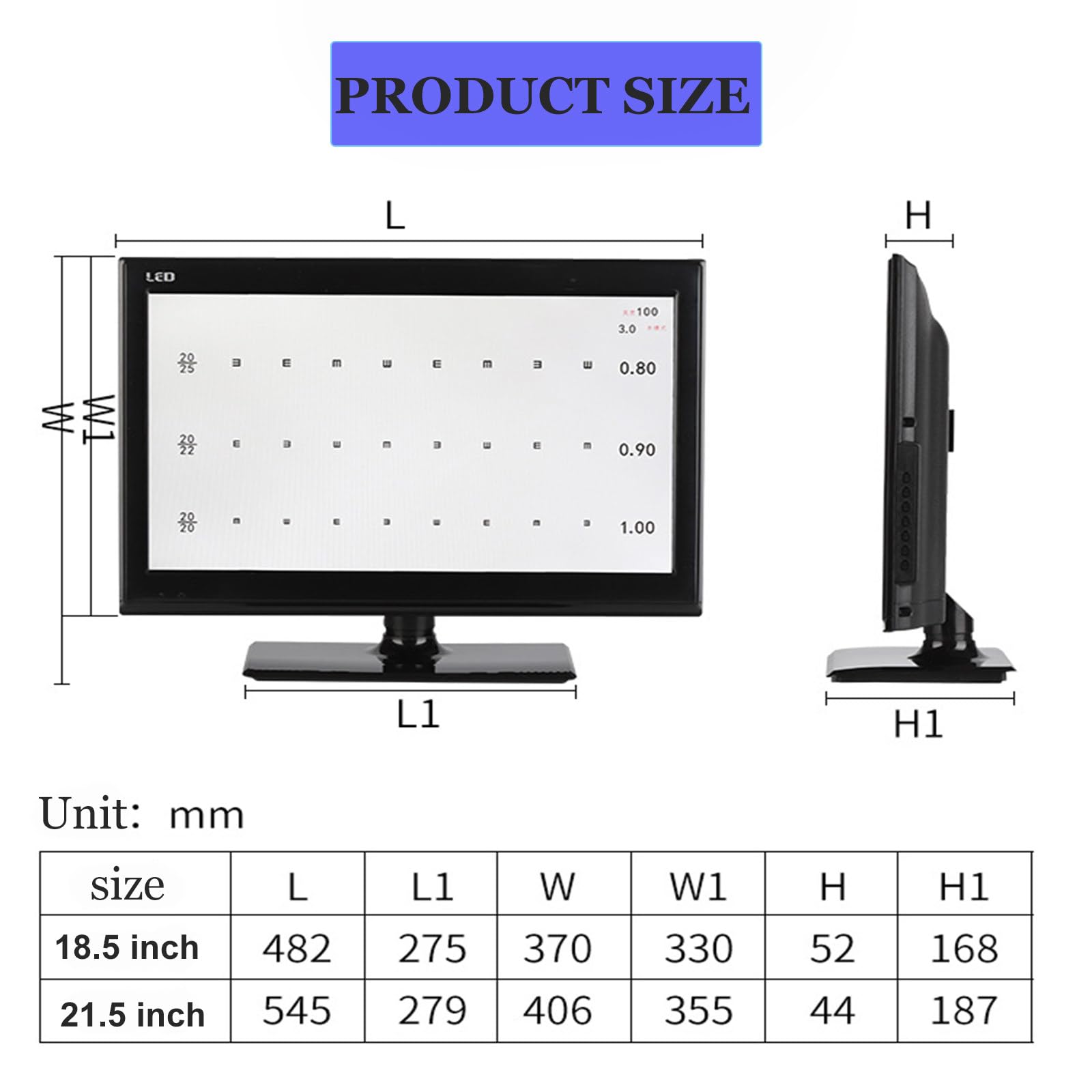 Cyfrowa tablica do badania ostrości wzroku Vision Acuity LCD 21,5 cala, elektroniczne optyczne tablice okulistyczne HD z celami wizualnymi i metodami wyświetlania 18.5in