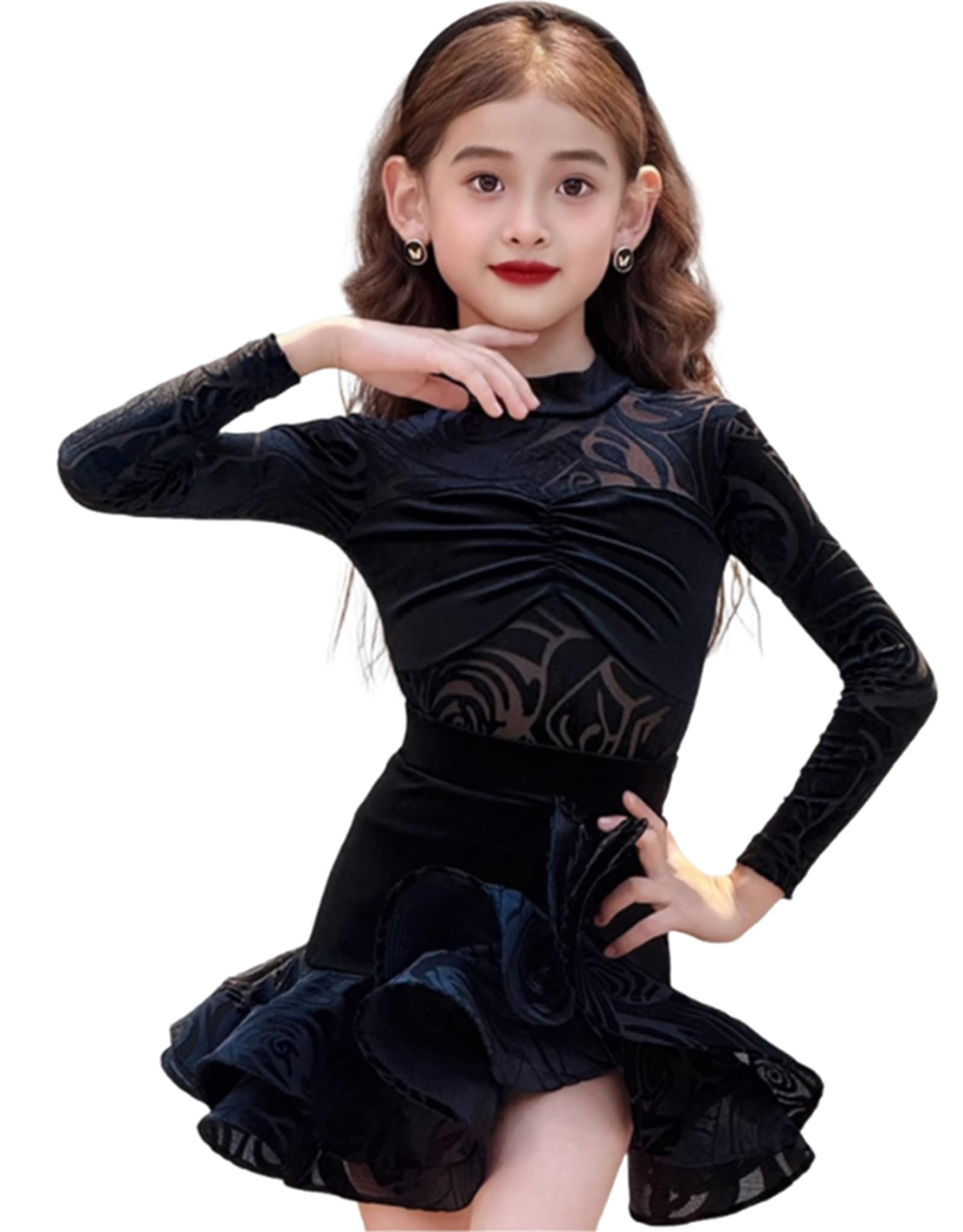 Gonna da Danza Latina per Bambini, Gonna da Balletto, Set da Allenamento con Pieghe per Bambine, Gonna/Bodysuit da Tango