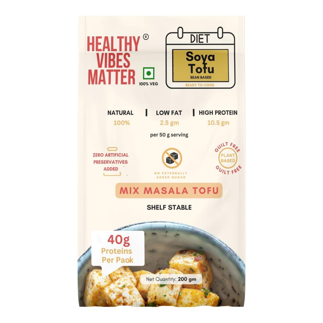 HEALTHY VIBES MATTER SOYA TOFU PANEER | MIX MASALA FLAVOUR BLAST (200GM EACH )(Pack of 5) (Ambient Storage| Dairy & Gluten Free| High Fiber | No Preservatives & Additives| Soya Paneer Perfectly Plant-Based)