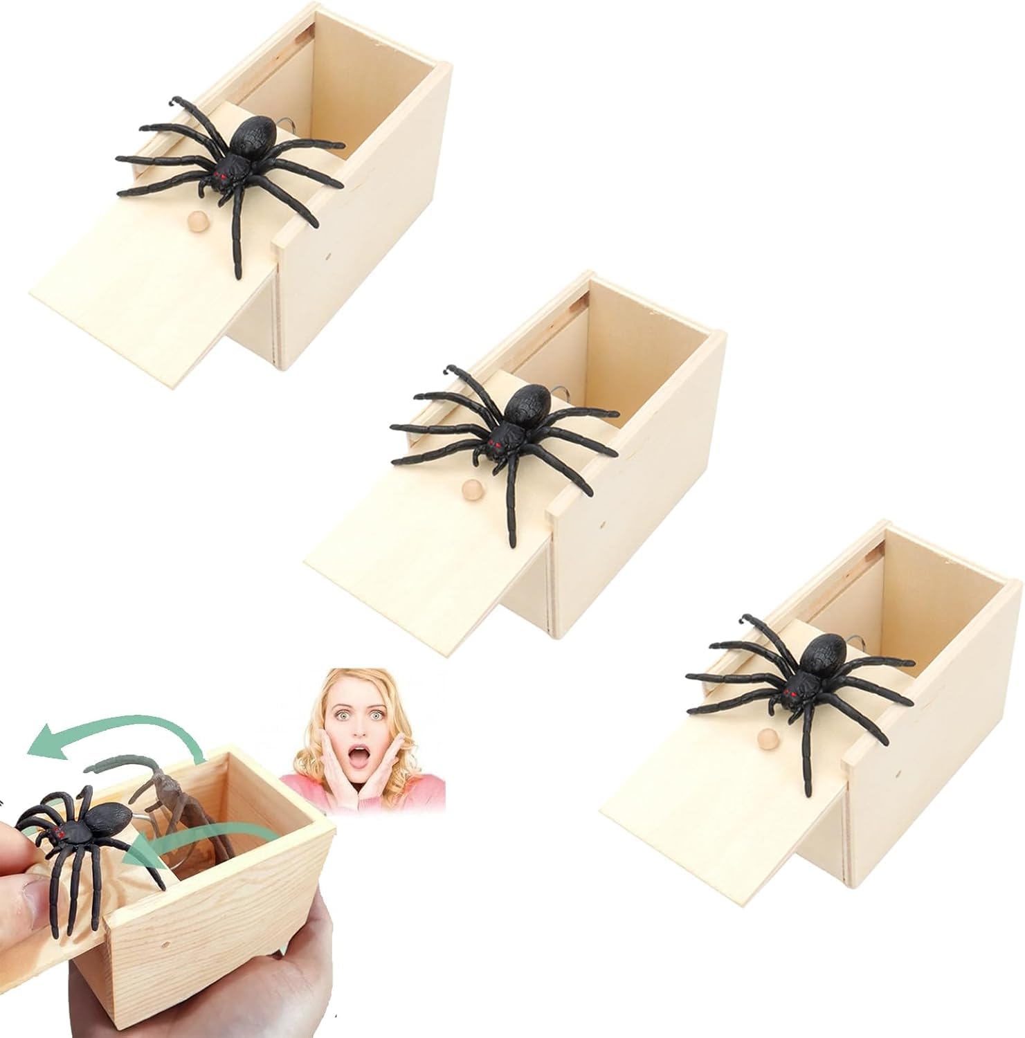 Amazon.co.jp: ドッキリびっくり箱 蜘蛛 恐怖ボックス 木製 スパイダー