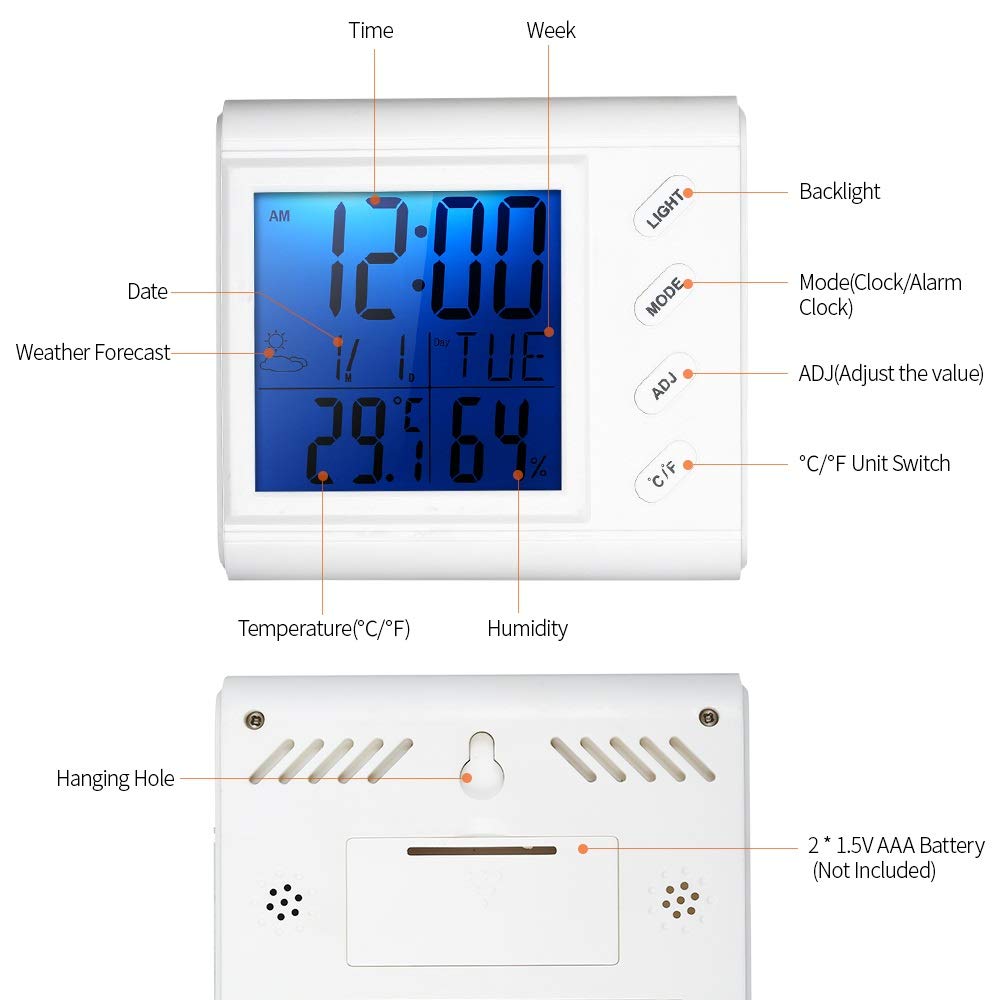 JFDBGU LCD Digitale termometro per Interni Igrometro Temperatura Ambiente, termometro ad Alta precisione e igrometro con la retroilluminazione della Sveglia
