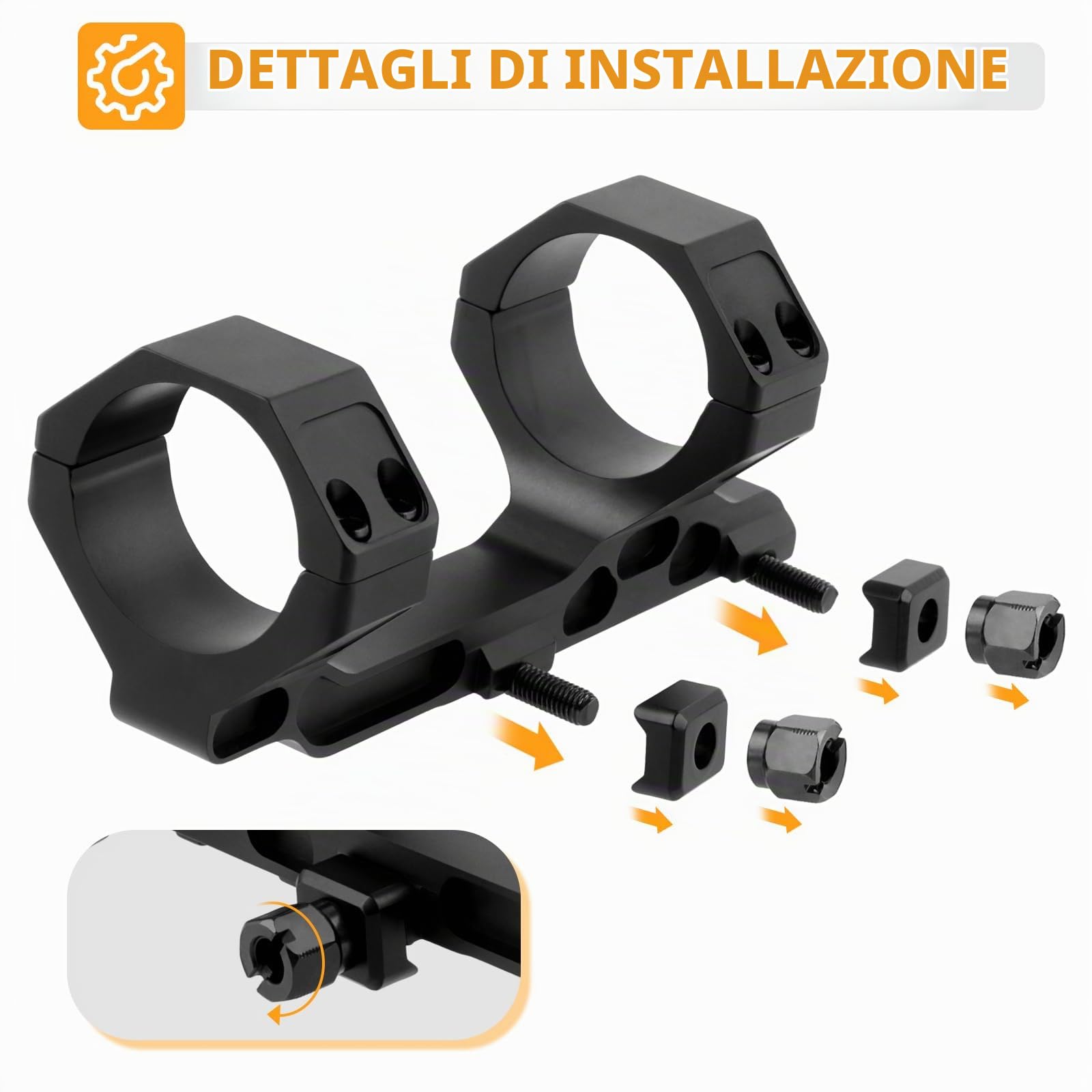 Anelli di montaggio per telescopio monoculare da 34 mm/1,34 '' Telescopio ad alto profilo da 4,1 cm Adattatore per montaggio ad anello in alluminio anodizzato nero offset doppio anello
