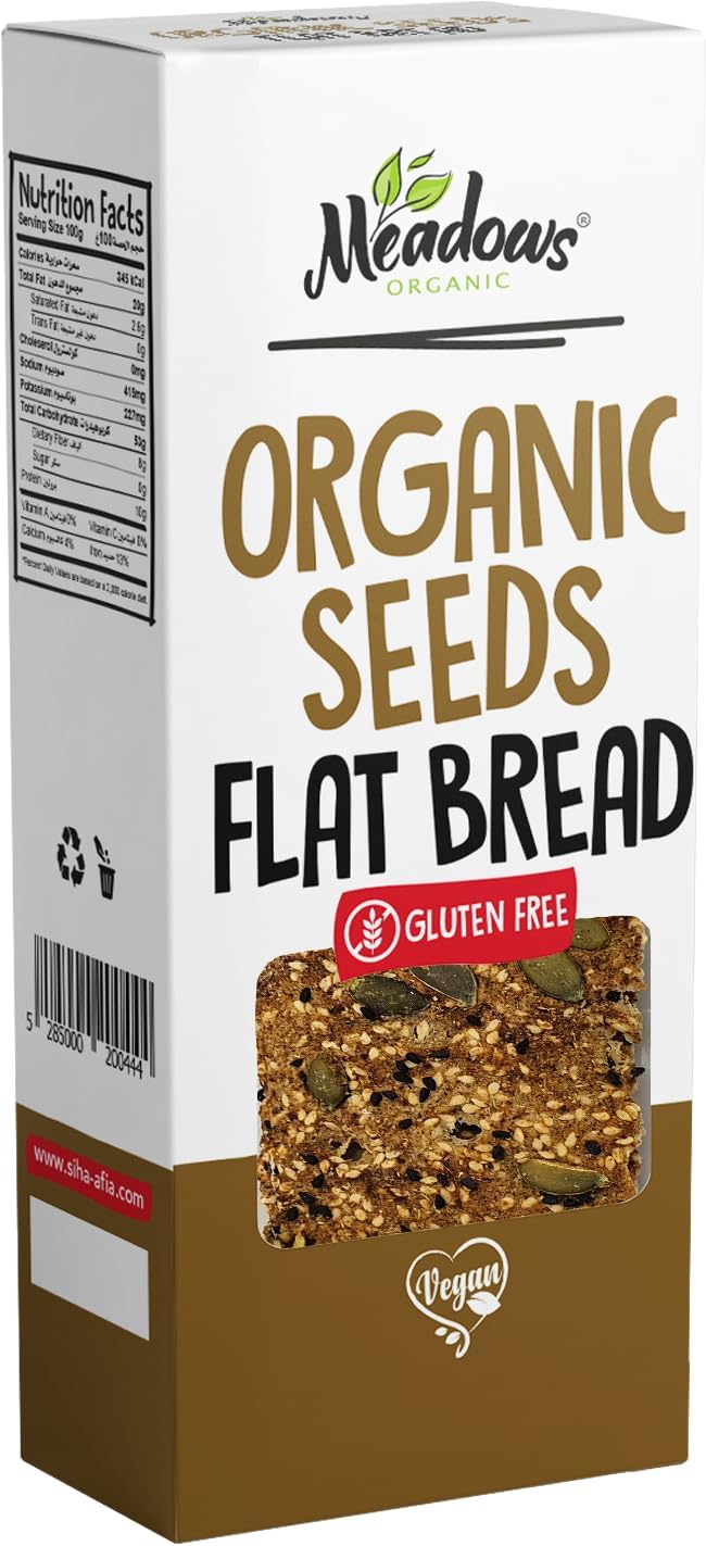 Gluten Free & Vegan Organic Seeds Flat Bread 150g. Wholesome and Nutritious. Free from artificial flavors, colors, preservatives and other additives.