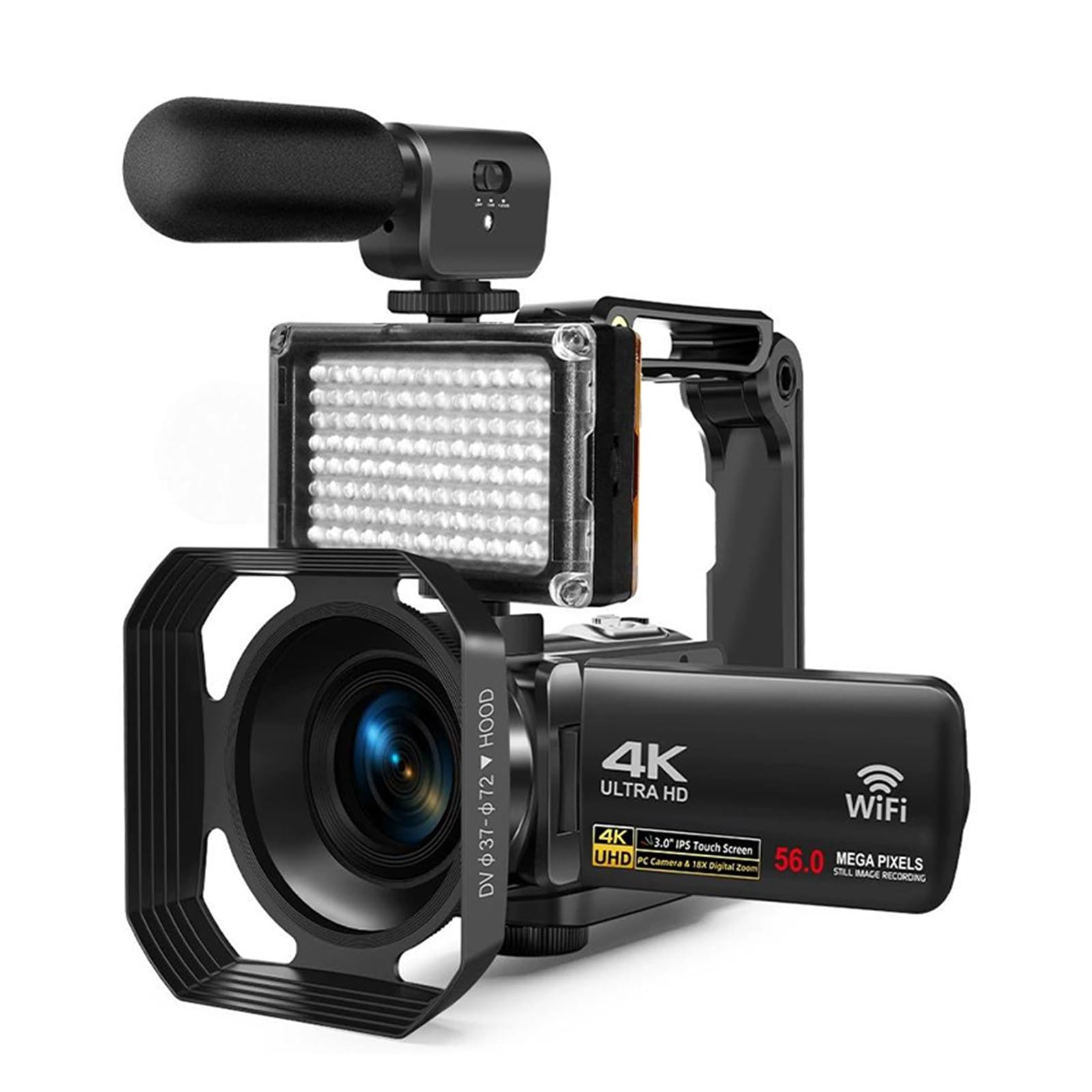 4K Ultra HD Video Camera, 30MP WiFi DV Camcorder, Digital Video Camera with 270 Degree Rotation, Touch Screen and 16X Digital Zoom.(Lens Microphone)-image-0