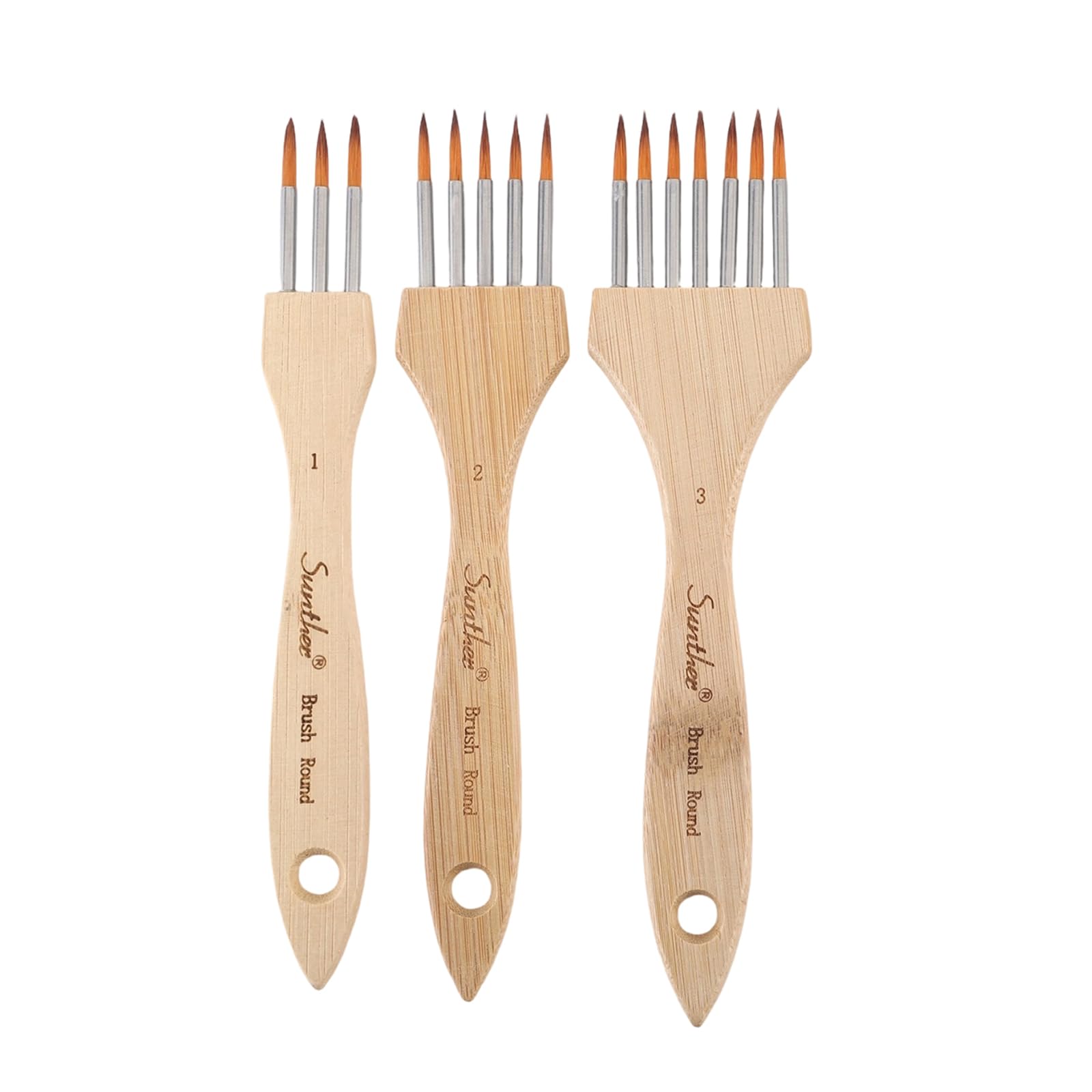 Jazuaiao 3Pcs Fine Art Paintbrushes Nylon Bristles Wooden Handle Art Brush with Multi Head for Artist Beginner Canvas Painting Wooden Paint Brushes