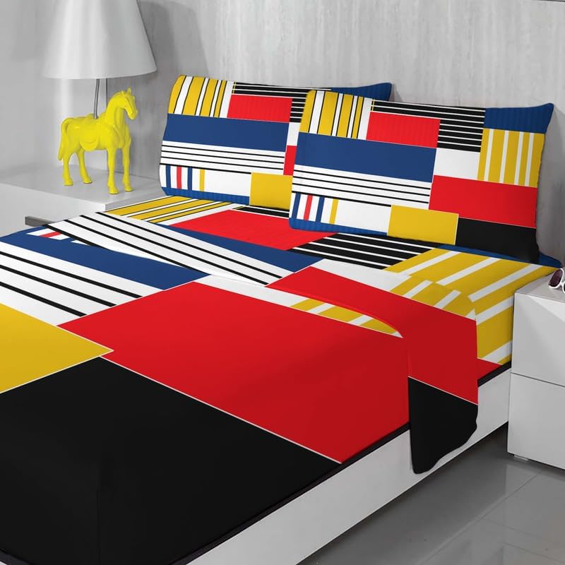 zcsm Sábanas de bloques de color, tamaño California King, sábanas coloridas de 4 piezas y bolsillo profundo de 14 pulgadas, sábanas de microfibra