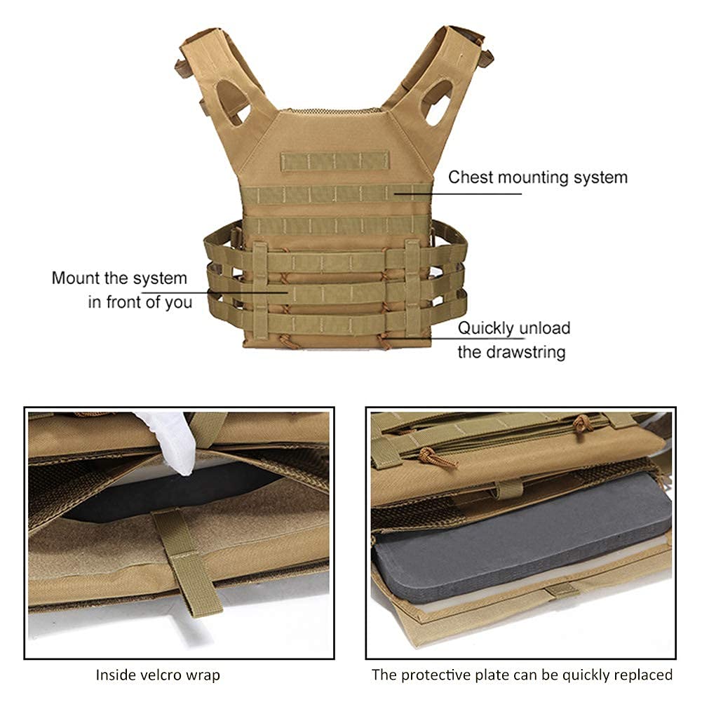 Chaleco Táctico Airsoft para Exteriores Chaleco Táctico para Hombres, Chaleco Molle Ajustable para Entrenamiento CS Airsoft Paintball Game