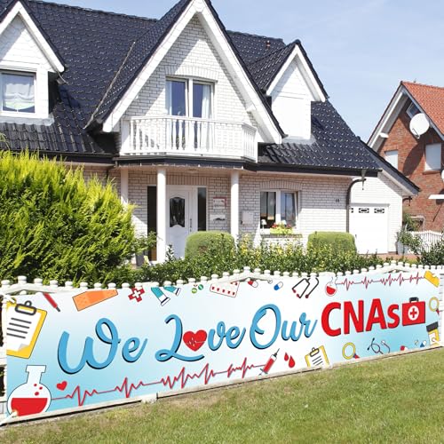 We Love Our CNAs Backdrop - Happy CNA Week Banner Certified Nursing Assistant Week Party Decorations 8.2 * 1.6ft White