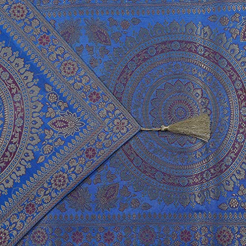 Image of Diwali Decor Brocade Jacquard Silk Table Runner Long Runner for Dinning & Centre Table Mandala Print 72 x 16 Inches (Turquoise)