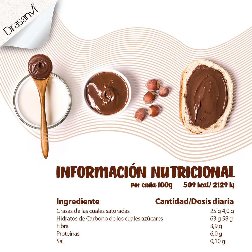 ECOSANA CREMA DE CACAO Y AVELLANAS CERTIFICADO BIO by DRASANVI - Ingredientes de procedencia ecológica - SIN aceite de palma - VEGANO - SIN GLUTEN - 200g