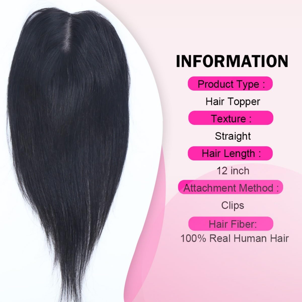Sexycat Haar Toppers Echthaar Natürliche Schwarze für Damen, 100% Remy Haarteil Oberkopf für Volumen & Haarverdichtung bei dünnem Haar, Clip-in Hair Topper ohne Pony, Flauschig & Soft