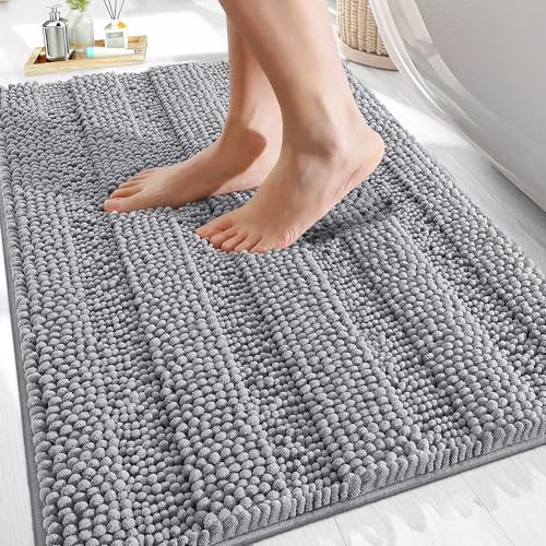 OLANLY Thick Bathroom Rugs 30x20, Extra Soft Absorbent Chenille Striped Bath Rugs, Rubber Backing,...
