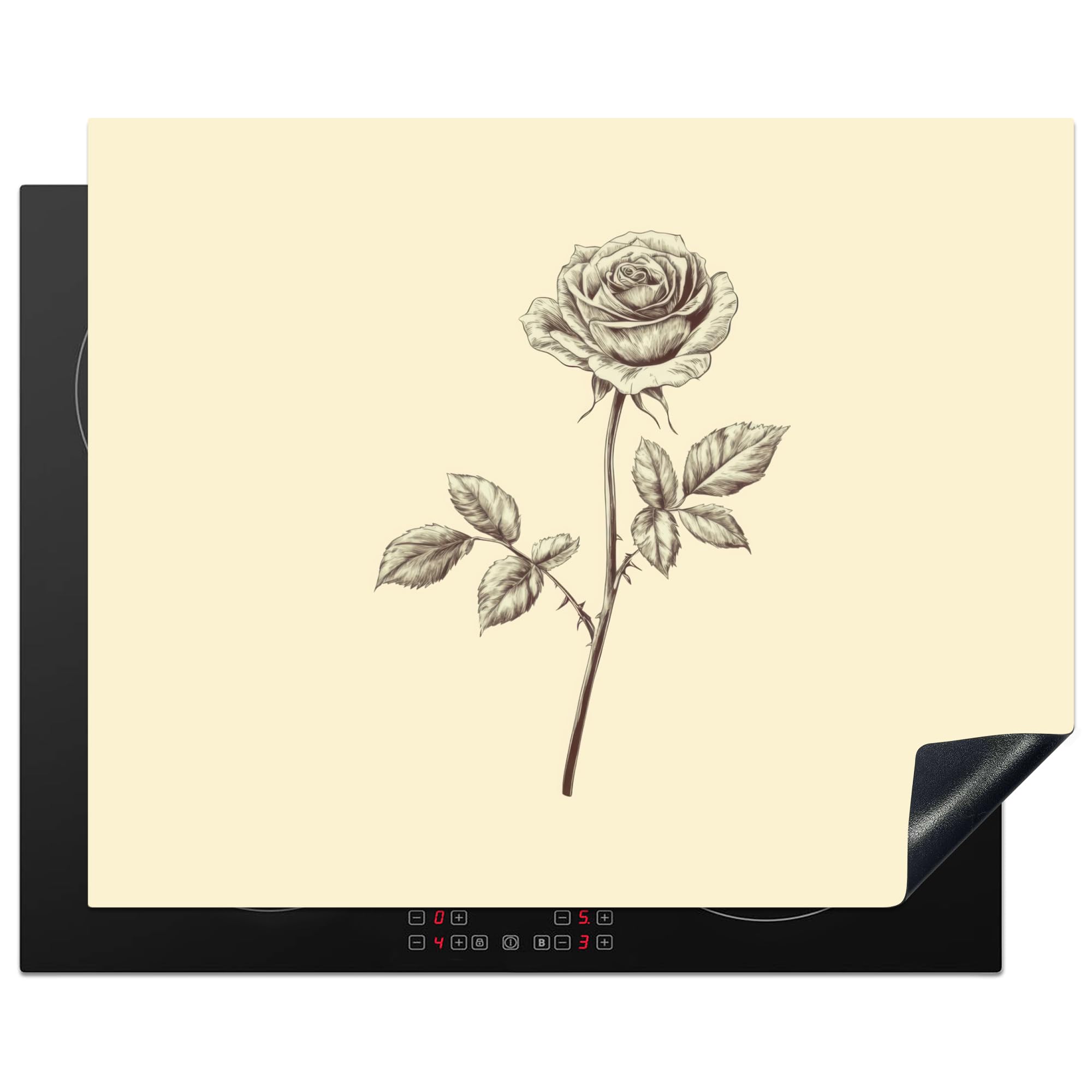 KitchenYeah© Induction Hob Protector Mat 20.5"x25.6" / 65x52 cm Stove Cap Top Cover Kitchen Cooker Covers for Electric Hobs Vinyl Illustration - Black - Rose
