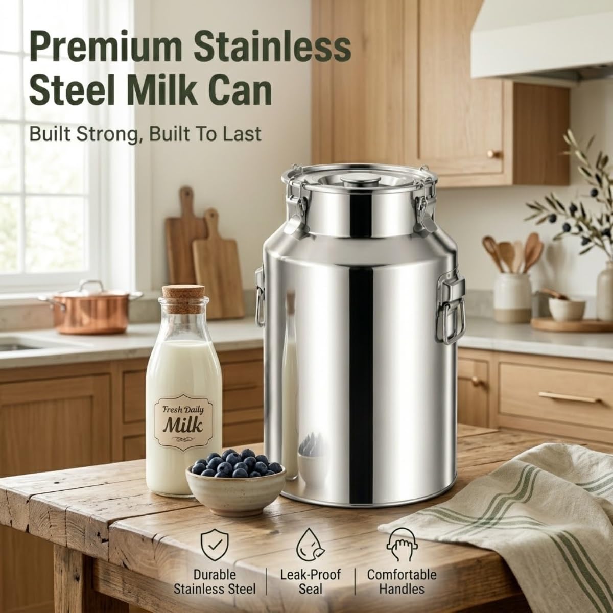 Jarra de Leche Acero Inoxidable, 5-88L Lechera Cubo Sellado