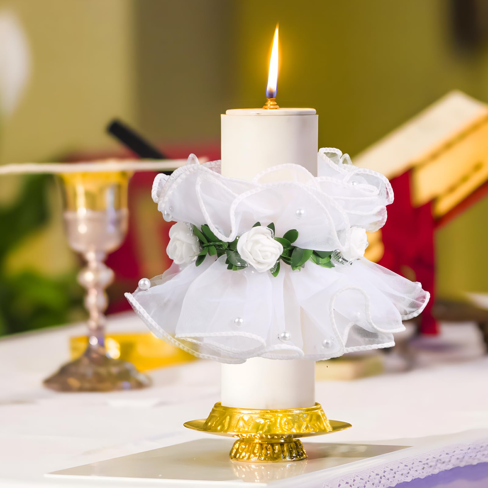 BOFUNX Decorazione Candela Battesimo Comunione Candela Protezione Antigoccia Gonne di Candele per Comunione Battesimo Cresima Matrimonio Compleanno DIY