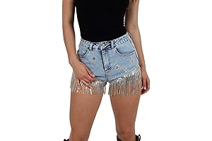 Women's Fringe Denim Shorts: Enchanting with Sequin Stars and Spirited Tassels