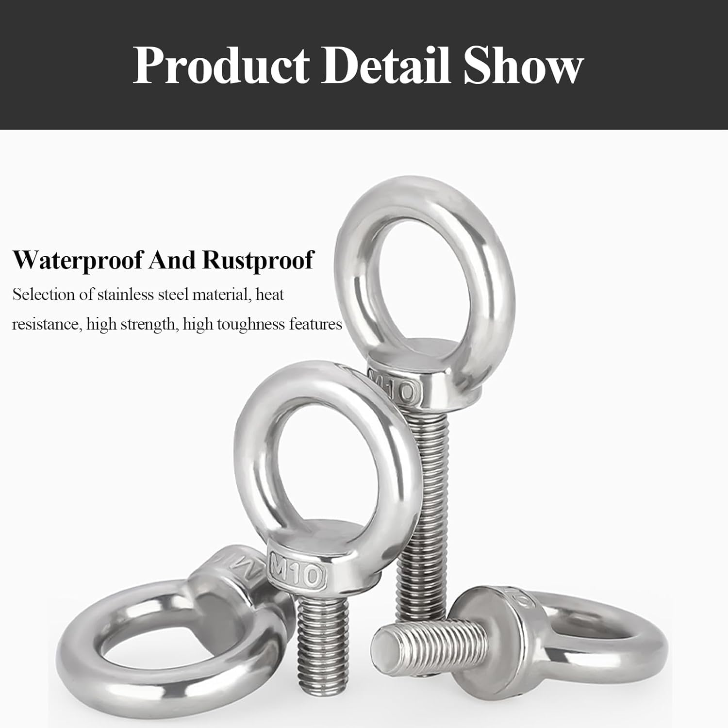 cáncamos, Tuerca de hardware cáncamos elevación acero inoxidable 5 piezas, con forma anillo M8, tornillo rosca macho(M8x50mm)