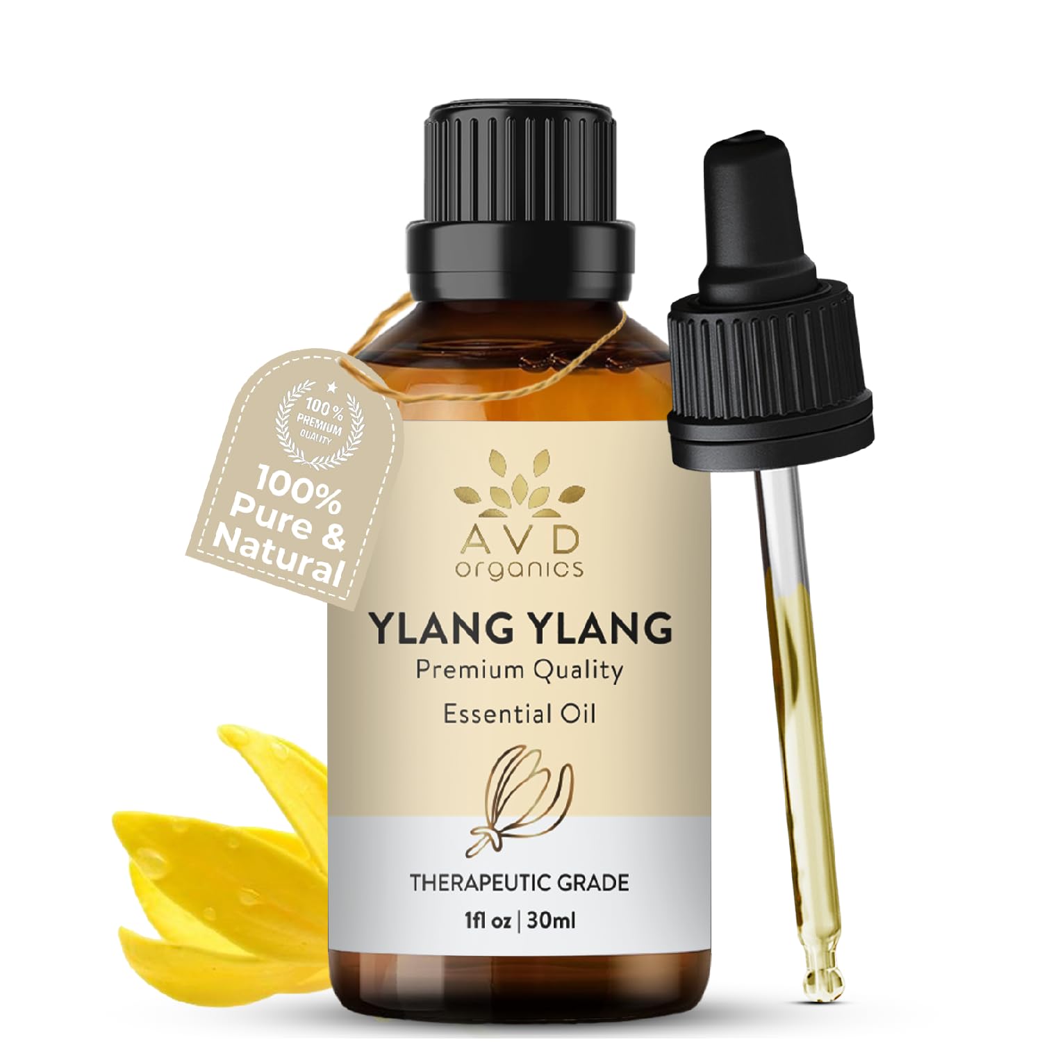 AVD Organics Ylang Ylang Essential Oil 30ml - Pure, Natural & Undiluted -Use in Aromatherapy Diffusers for Mood Lifting - 1 fl. Oz