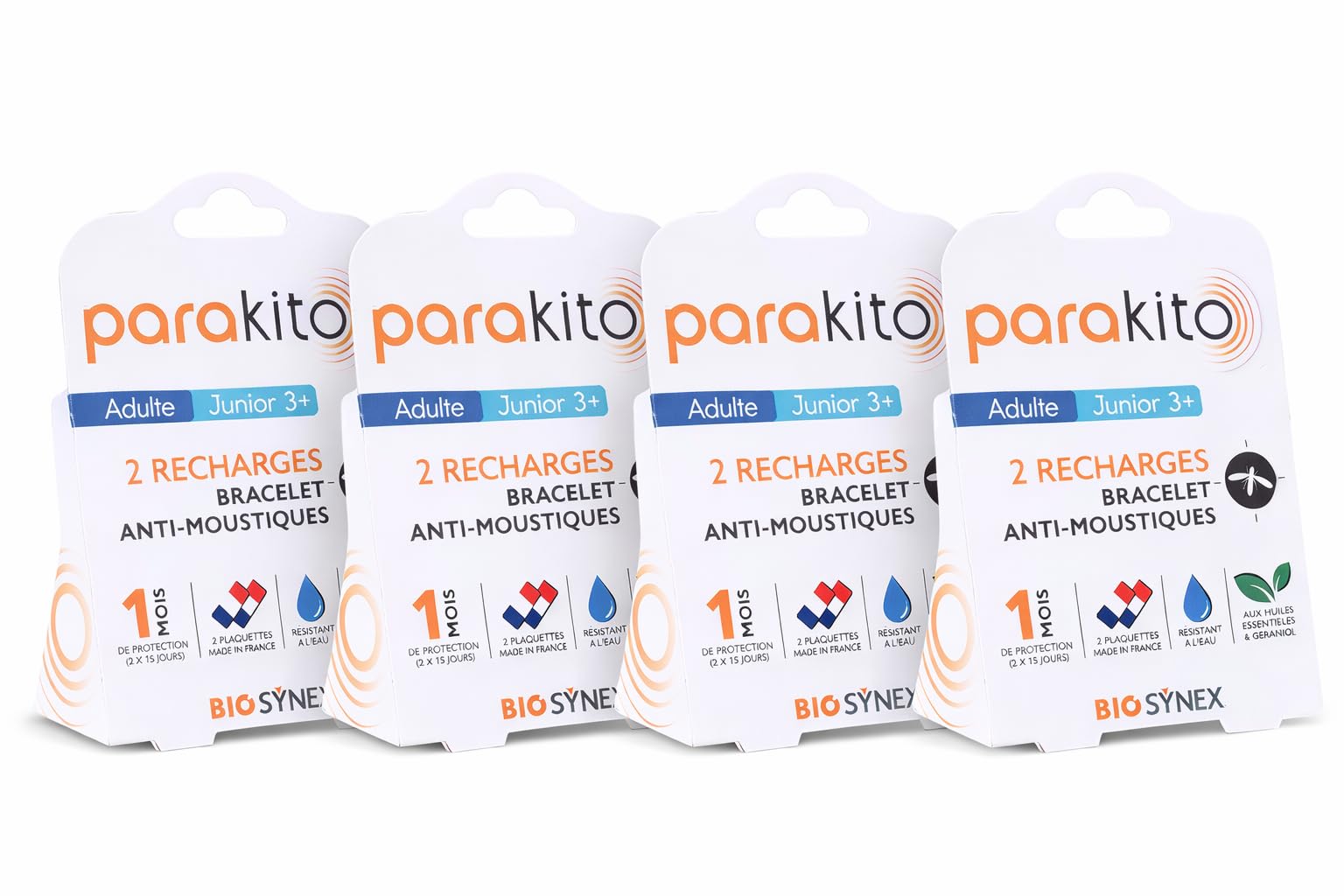 Para'Kito Recharges Bracelet Anti-Moustiques – Lot de 4 x 2 Plaquettes – Protection jusqu'à 60 Jours – Huiles Essentielles – Sans DEET – Adulte & Enfant