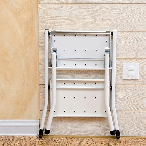 Miniatura 5 de Taburete plegable de hierro forjado de 2 pisos, taburete plegable portátil para cambiar zapatos, silla plegable forjada para el hogar, cocina,