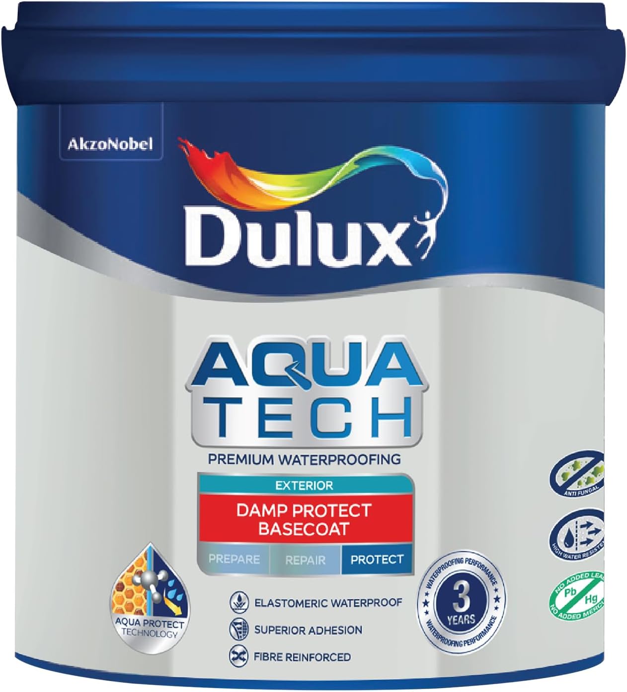 Dulux Aquatech DampProtect Basecoat, Exterior Waterproof Basecoat for Walls, 3 Year Waterproofing Performance, Crack-bridging, Solar Reflective Coating, 4Liter
