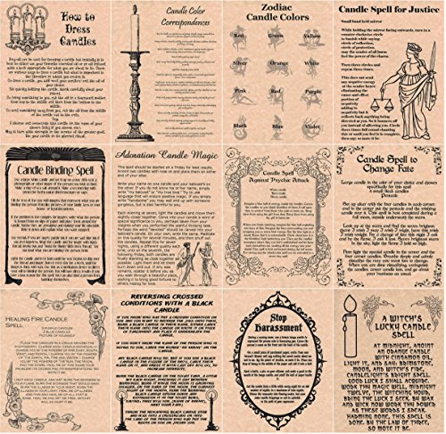 Set of 12 Candle Magic Book of Shadows Spells Pages, Wicca, Witchcraft, Real Spells (Copper)
