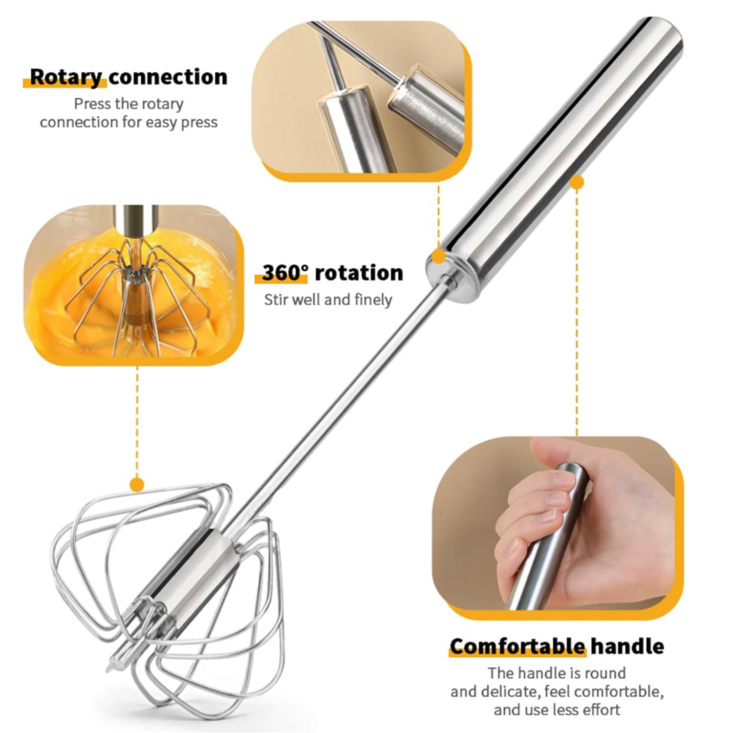 Batteur œufs Sans électricité Fouet à Main En Acier Inoxydable - Mixeur Lait Et Oeufs Pour Cuisine Fouet Acier Inoxydable
