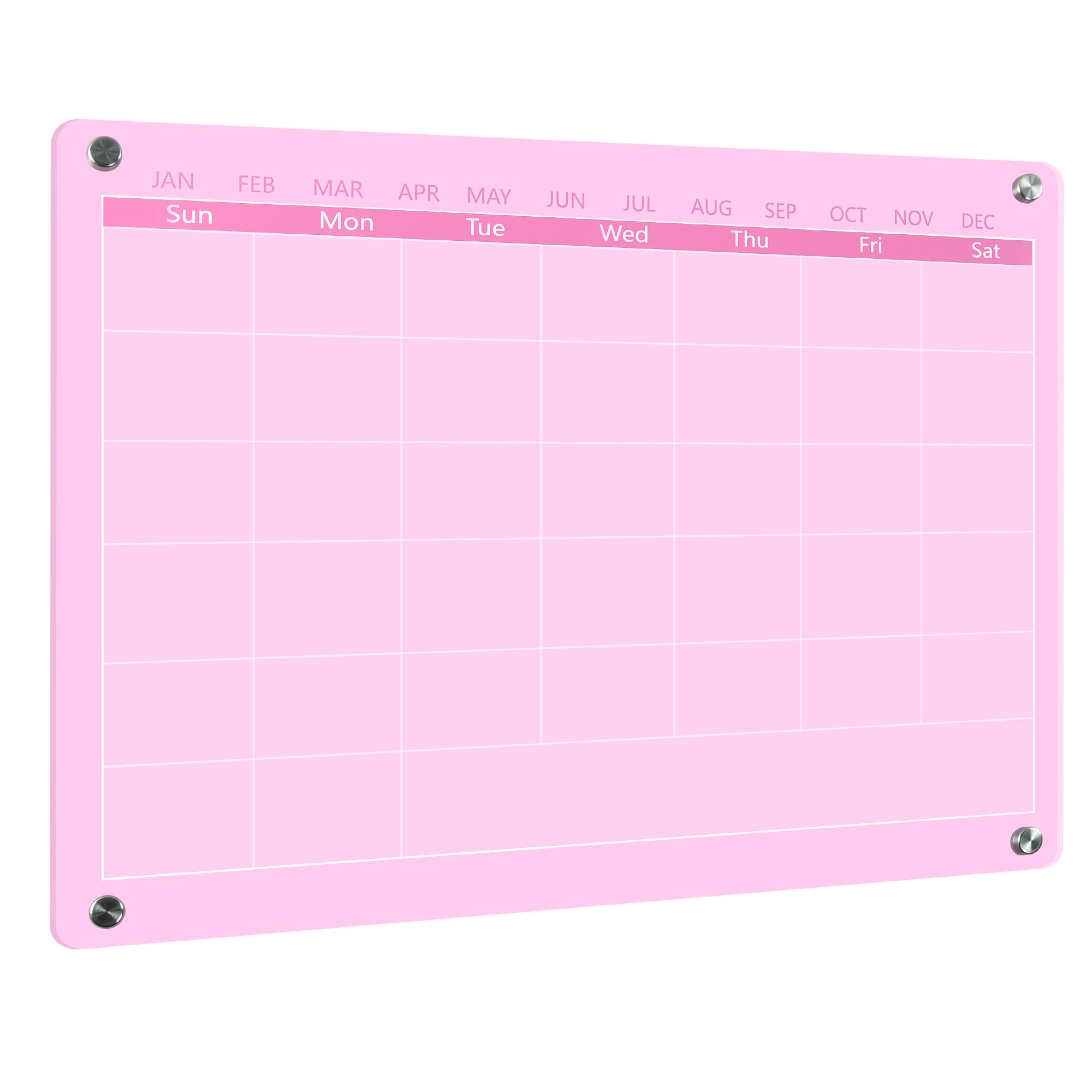 Marribol Acrylic Calendar Dry Erase Board for Wall,15.7''x11.8'',Pink Monthly Calendar Whiteboard for Home,Office, School