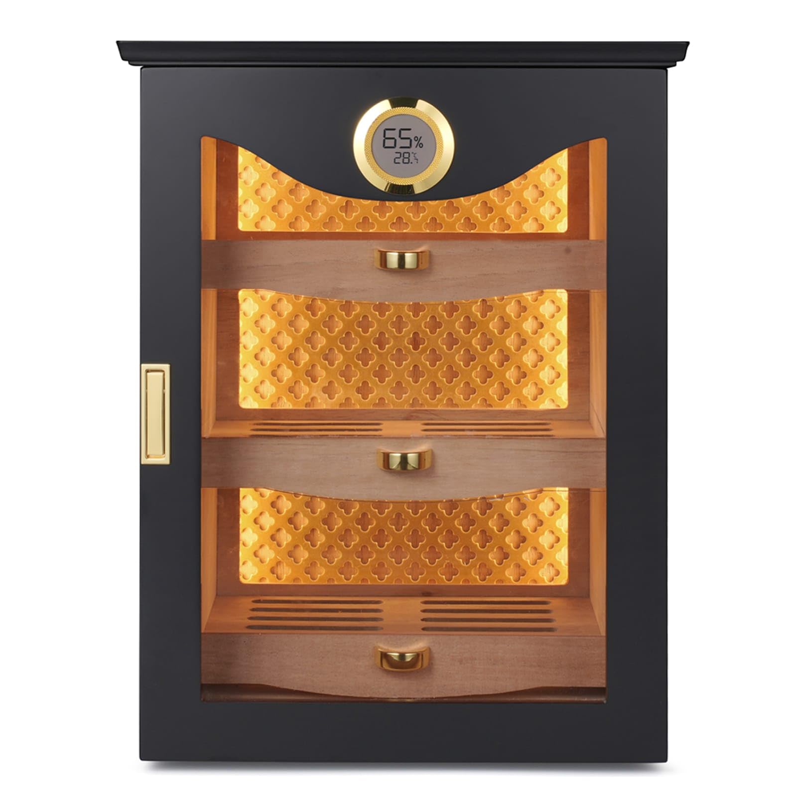 Luxury LED Display Cabinet with Spanish Cedar, Precision Hygrometer & Humidity Control - Elegant Walnut/Obsidian Storage for Premium Collections