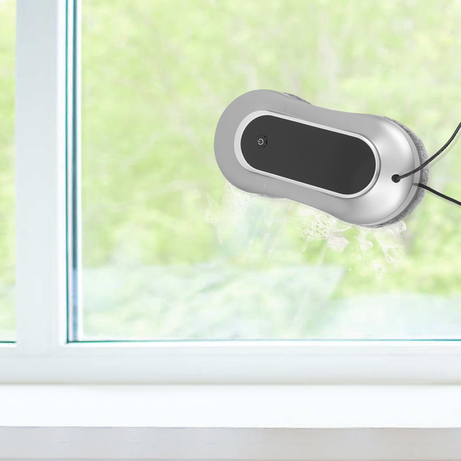 Robot limpiador de ventanas con doble pulverización y 3200 Pa para vidrio | Con energía de emergencia UPS - seguro sobre espejos de vidrio y azulejos (gris plata)
