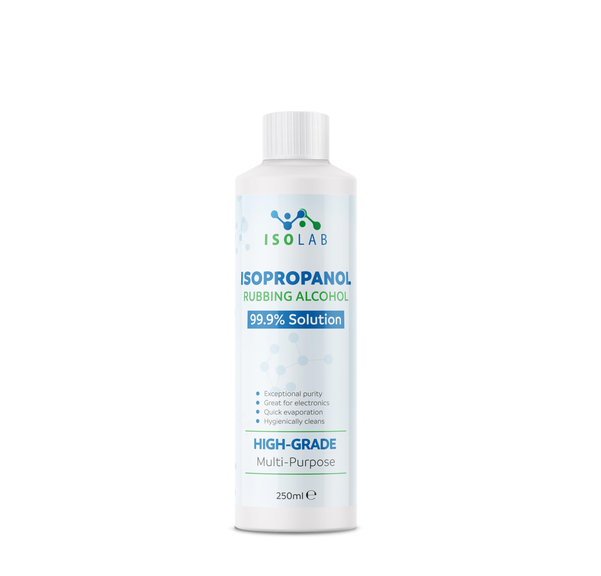 IsoLAB - Isopropanol Rubbing Alcohol - 99.9% Pure Isopropyl Alcohol, Multi-Purpose Cleaner, Degreaser & Solvent - 250ml