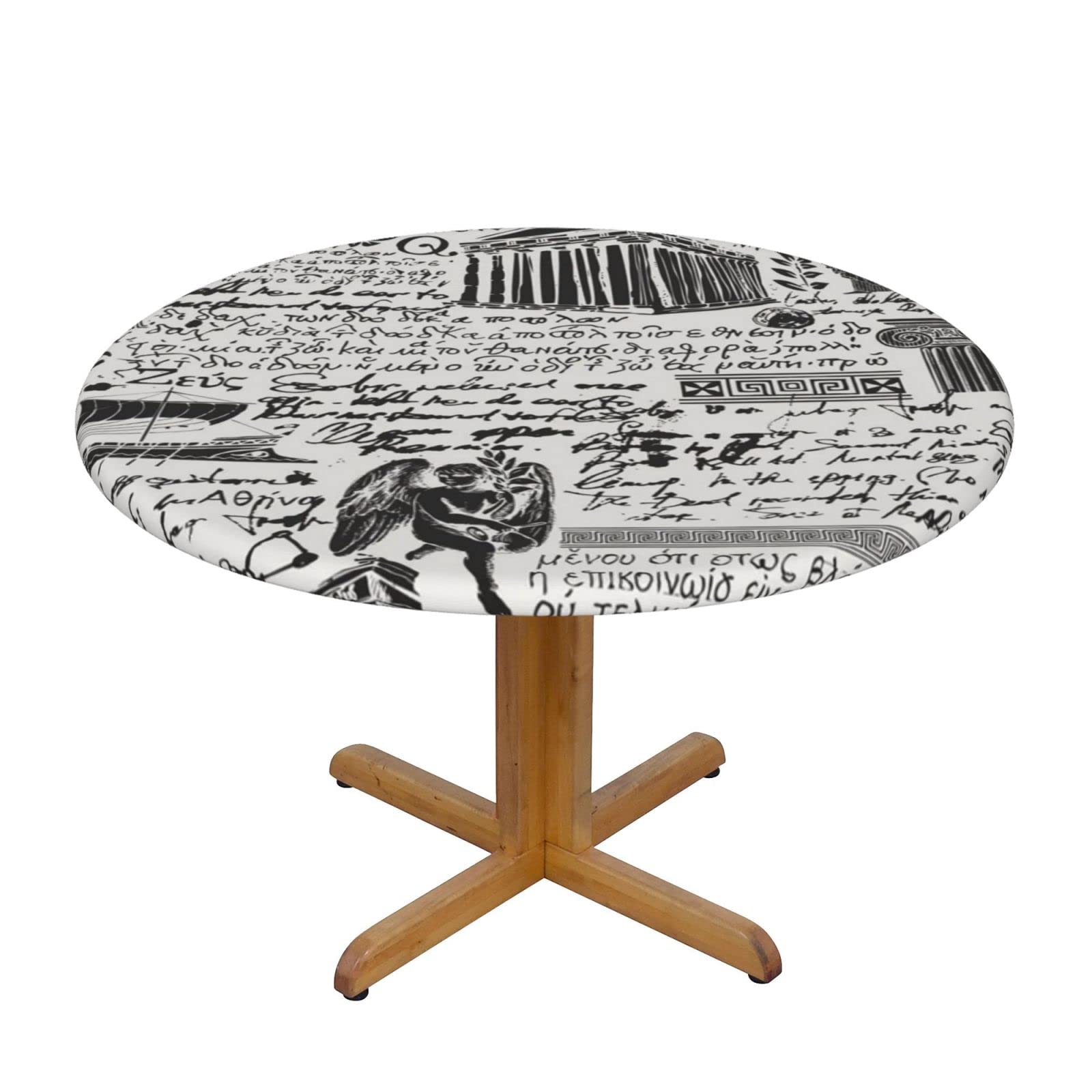 Lsjuee Round Fitted Tablecloth 45-50in Elastic Edged Table Cloth for Kitchen Dining Party Home Decor - Ancient Greece History Symbol Architecture