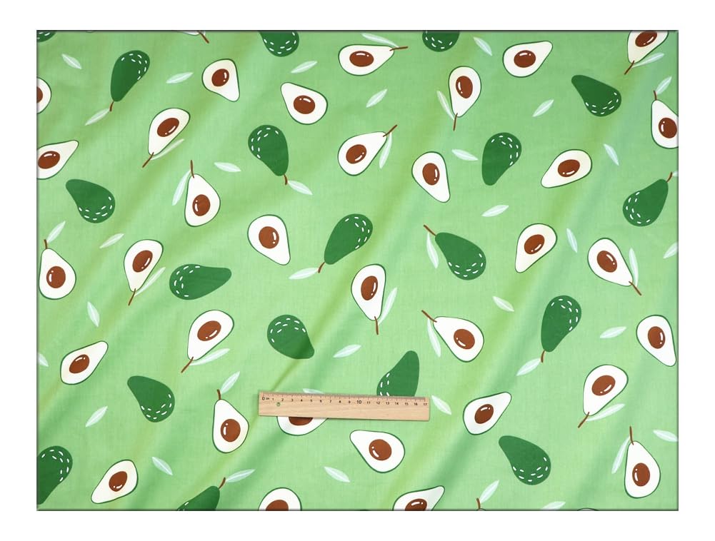 Tessuto di cotone al metro per bambini, senza fluorescenti, colorato, motivo frutta, 100% cotone, patchwork, da cucire, biancheria da letto, cuscino avocado, verde, 500 cm x 160 cm