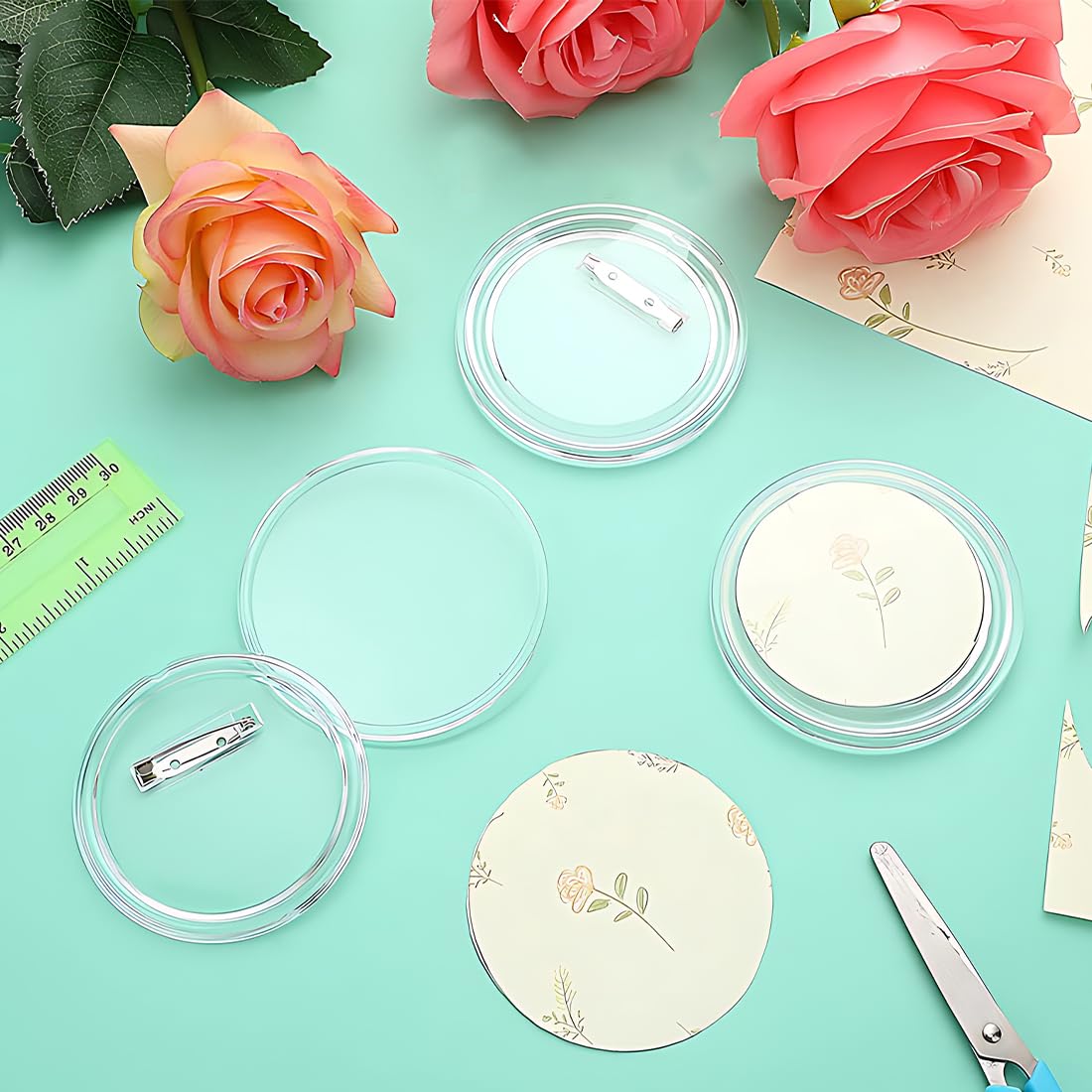 Chapas Personalizadas Transparentes 58mm con Alfiler, Chapas Plásticas Redondas para Bricolaje Niños