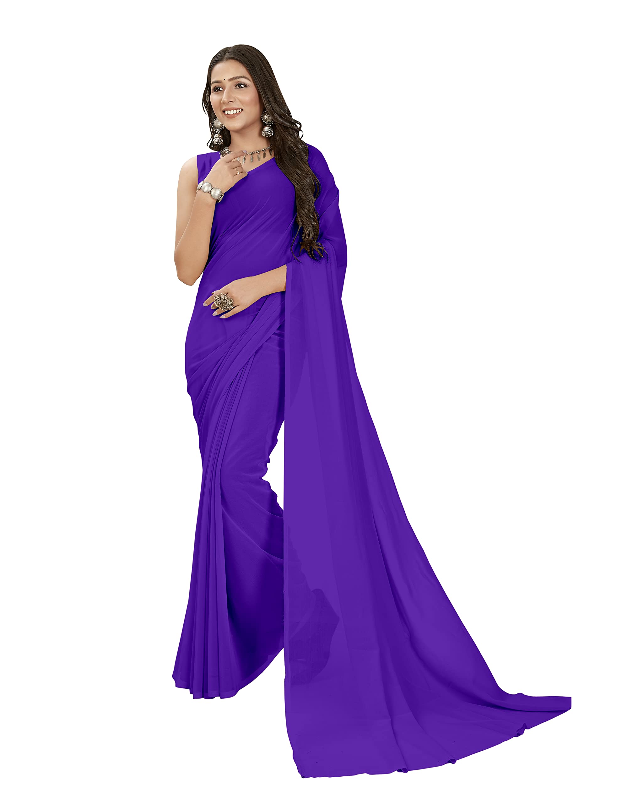 anand sarees Women's Regular Fit Solid Plain Bollywood Georgette Saree with Matching Blouse Piece | Stylish, Comfortable & Fancy Saree for Weddings, Parties, Casual Outings, Festivals | Ideal for Gift-picture-18