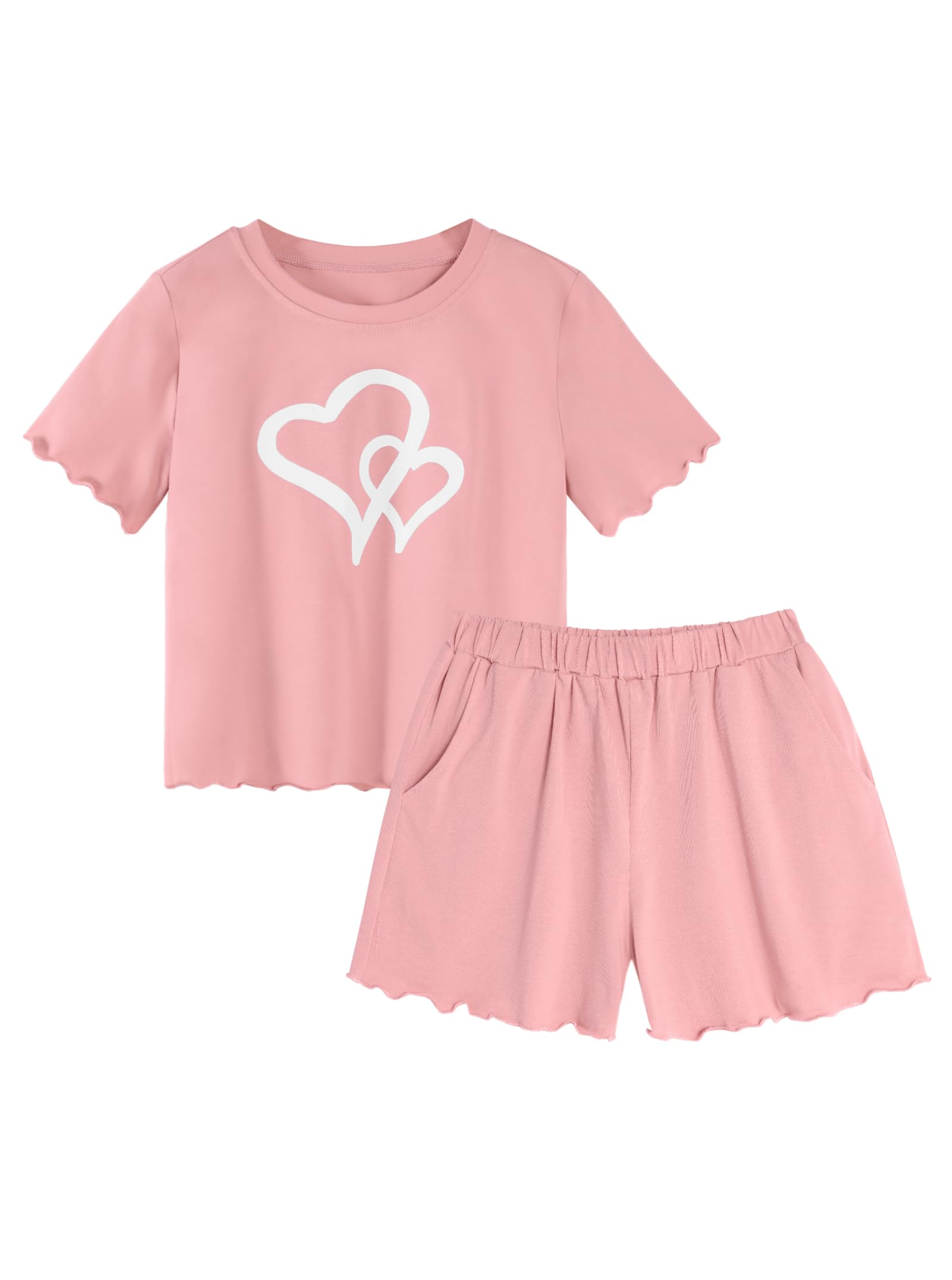 Girl's 2 Piece Outfits Cute Summer T-Shirt and Graphic Shorts Clothing Sets