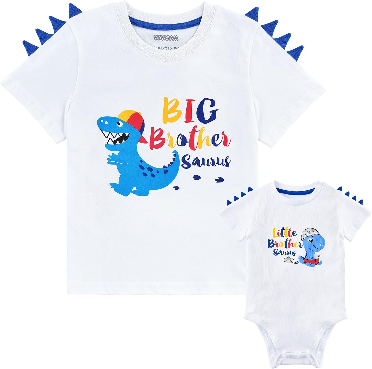 WAWSAMBig Brother Little Brother Sibling Shirts Set Dinosaur Matching Outfits Gifts