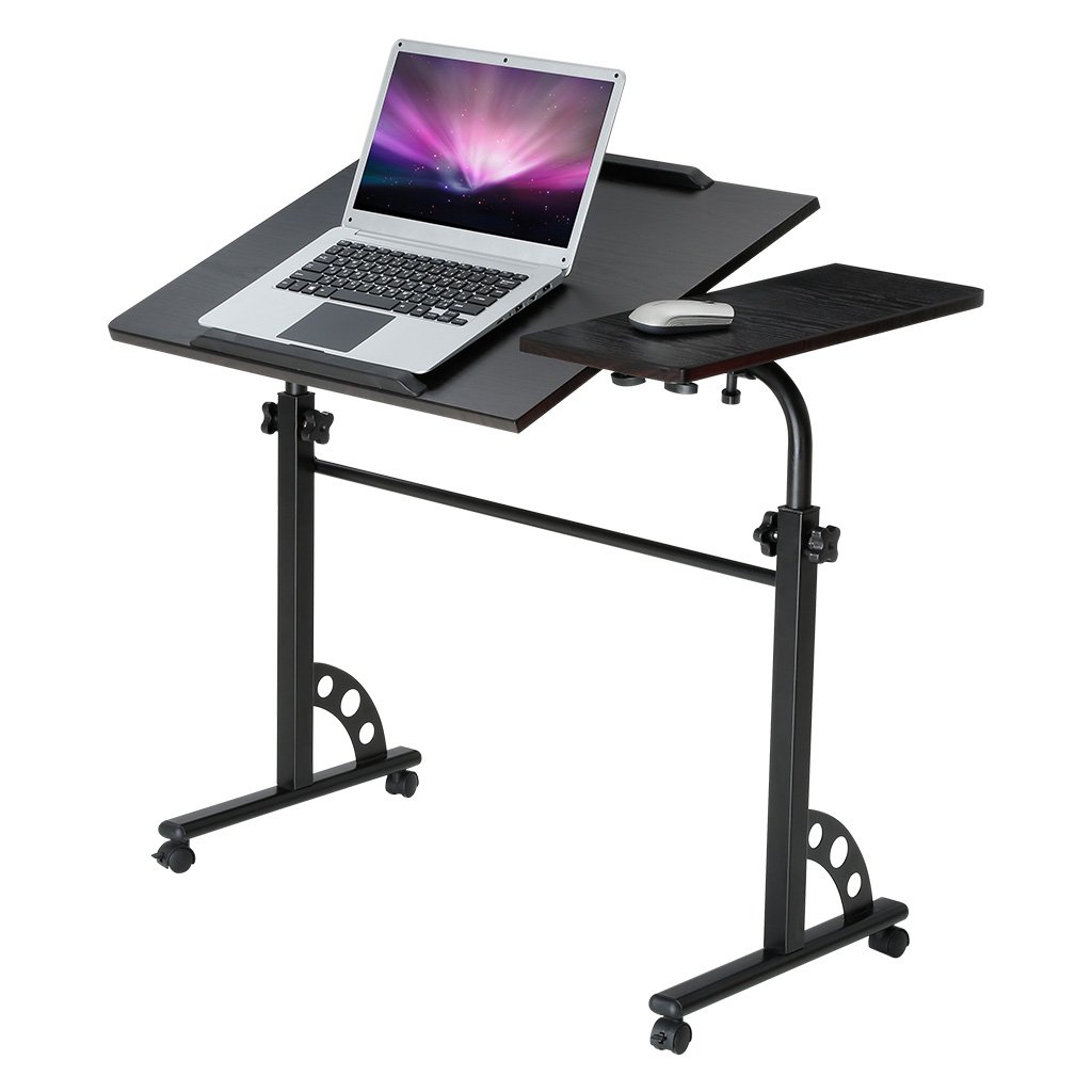 Buy LANGRIA Rolling Laptop Cart Computer Desk Large Wooden Table Top