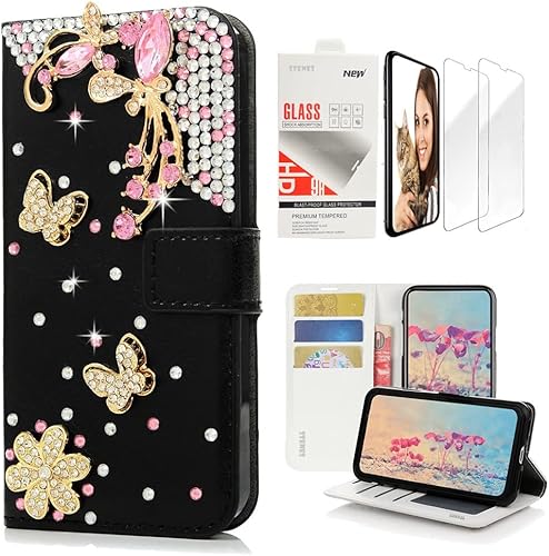 Miniatura 5 de STENES Bling Wallet - Funda de piel compatible con Samsung Galaxy A32 5G, elegante, diseño floral hecho a mano en 3D, diseño floral, con protector
