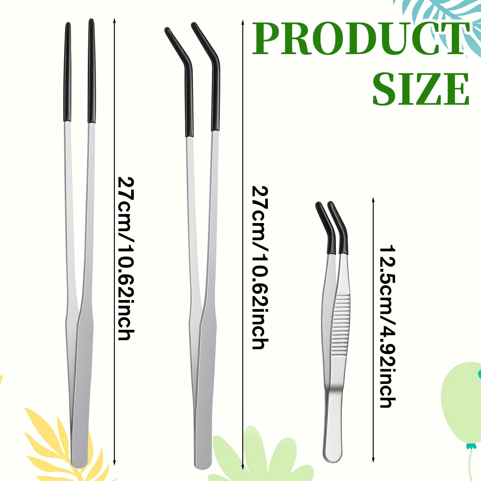 SHENLIU 3 pinzas de alimentación para reptiles, pinzas largas para acuario, pinzas de alimentación extralargas de acero inoxidable de 10.6 pulgadas con punta de goma, pinzas de alimentación curvadas - 3