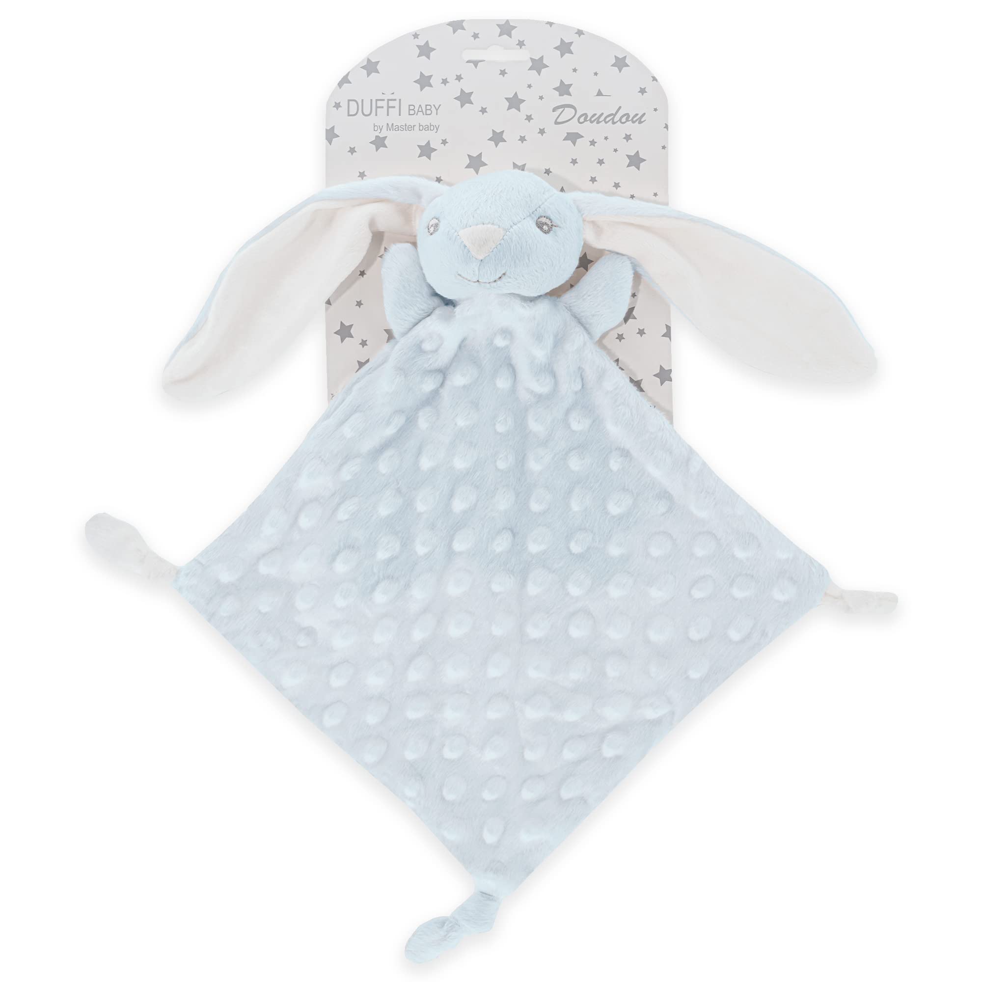 Duffi Baby - Dou Dou Bebe Recien Nacido. Doudou Topitos Conejito para Bebes. Peluche atrapasueños Infantil Suave. Manta Meses Bebe para Cuna Cama minicuna. Tamaño 24 x 24 cm. Color Azul