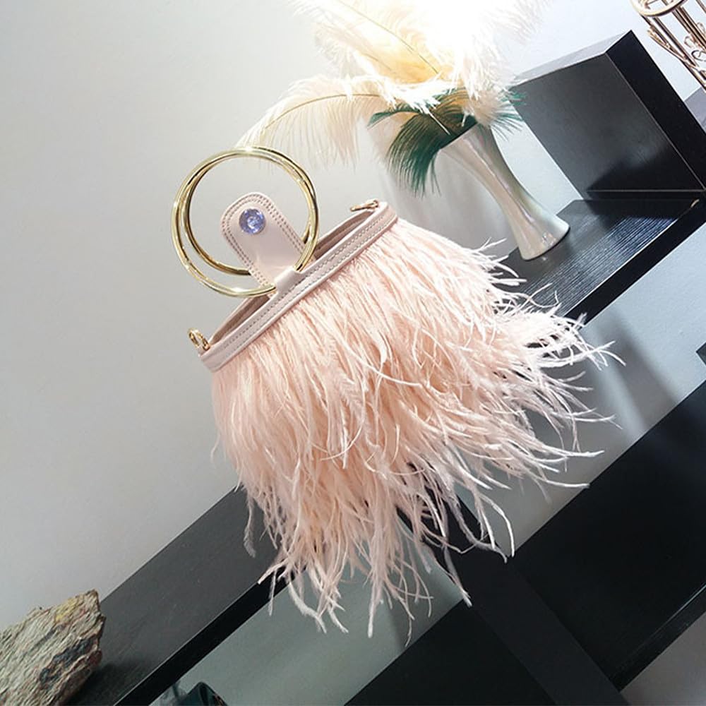 Mujeres Avestruz Esponjoso Tote Bag Bolso de plumas Crossbody Bag Bolso de hombro Clutch de noche Bolso de novia Banquete Fiesta