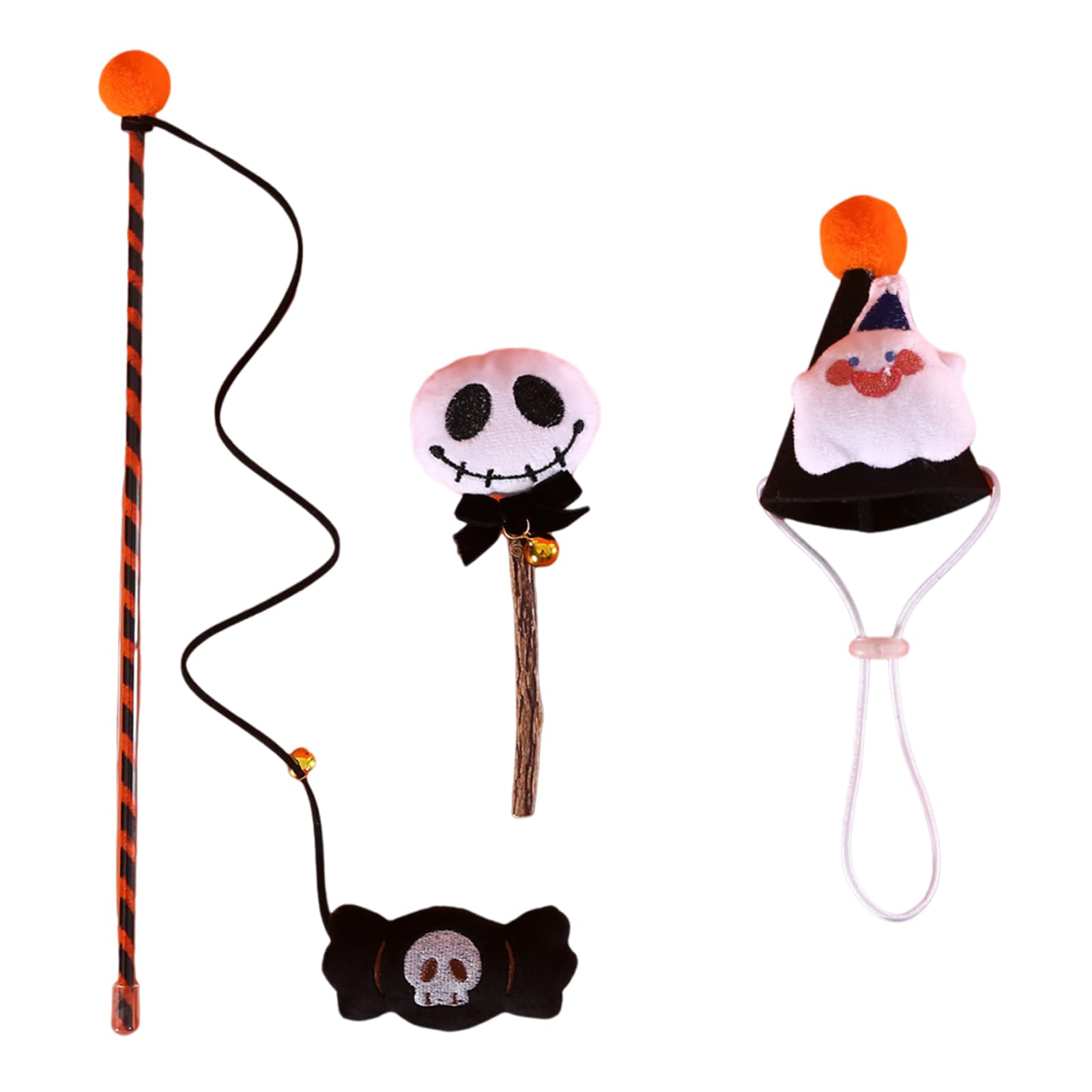 oringnat Halloween Cone Hat for Cat Chewing Toy Funny Fishing Rod Funny Exercise Teaser Stick Toy for Felines