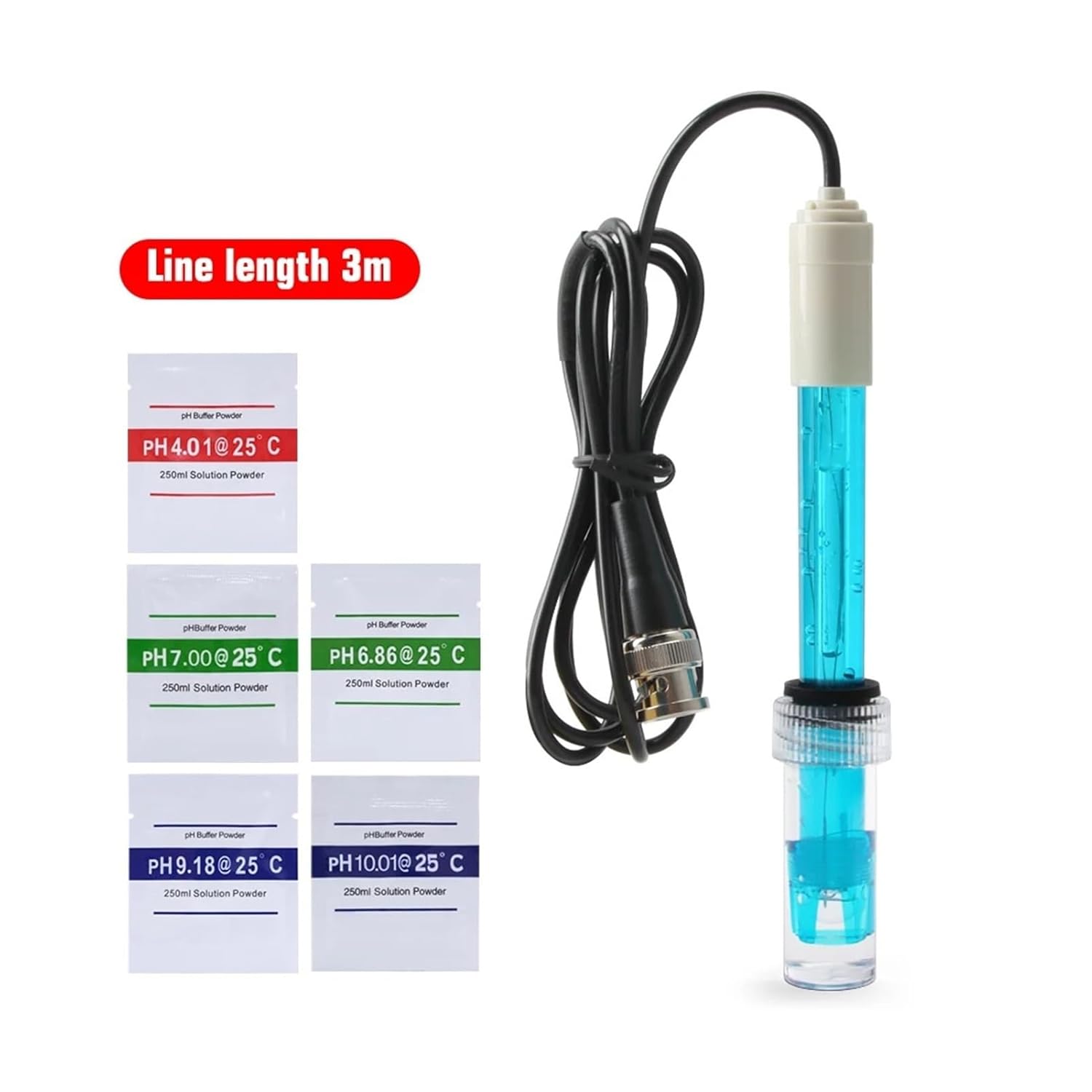 Ph Replacement Probe with BNC Interface 300cm Cable 0-14 PH Q9 Probe Controller PH Tester Monitor Sensor(Blue 3Meter Cable)